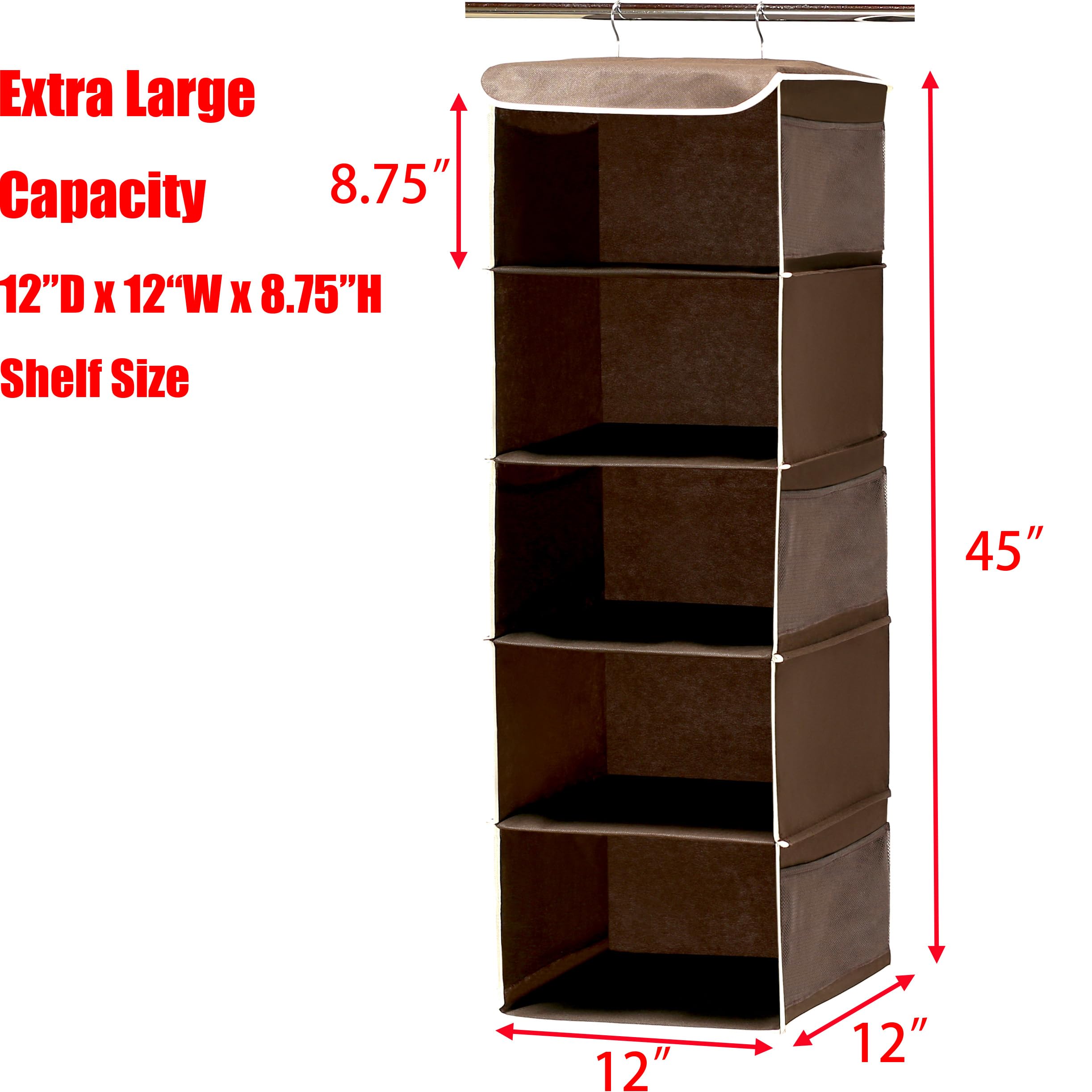 Simple Houseware 5 Shelves Hanging Closet Organizer, Brown