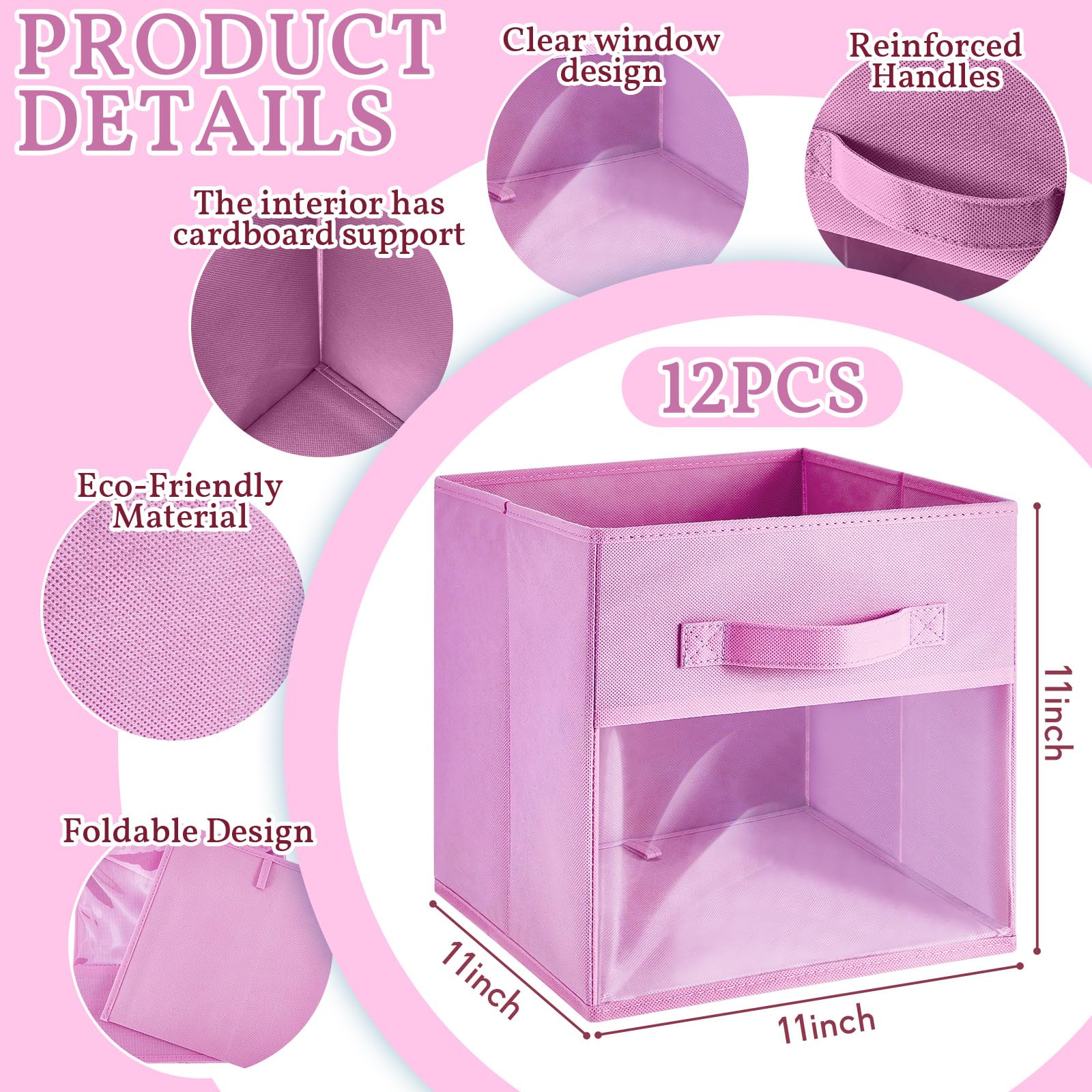 Marsui 12 Pcs Clear Storage Bins Collapsible Cube Storage Bin With Window Daycare Storage Organizer Bins Fabric Storage Bins For