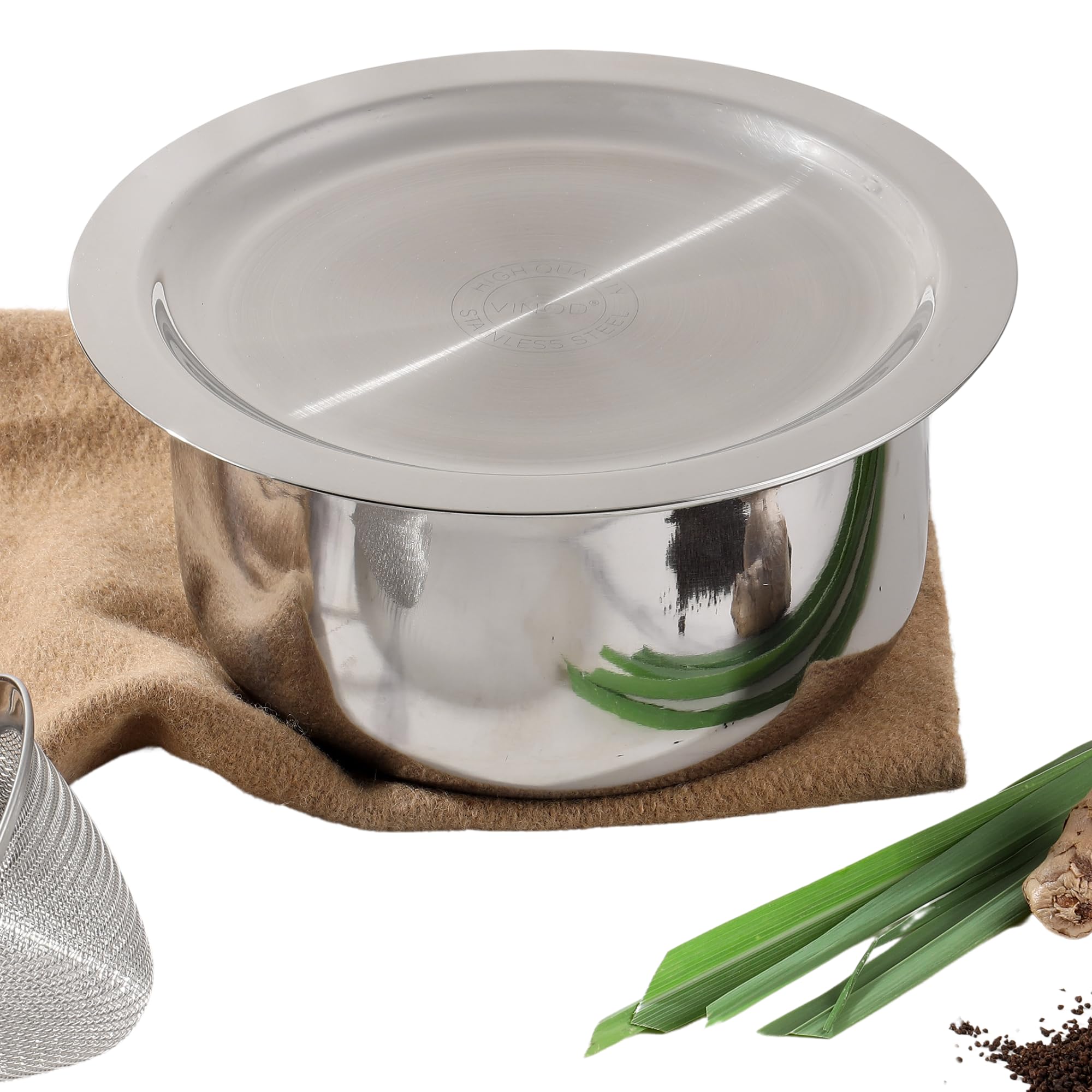 Vinod Platinum Triply Stainless Steel Tope With Stainless Steel Lid 1.7 Litres Capacity (16 Cm Diameter) - Silver (Induction And