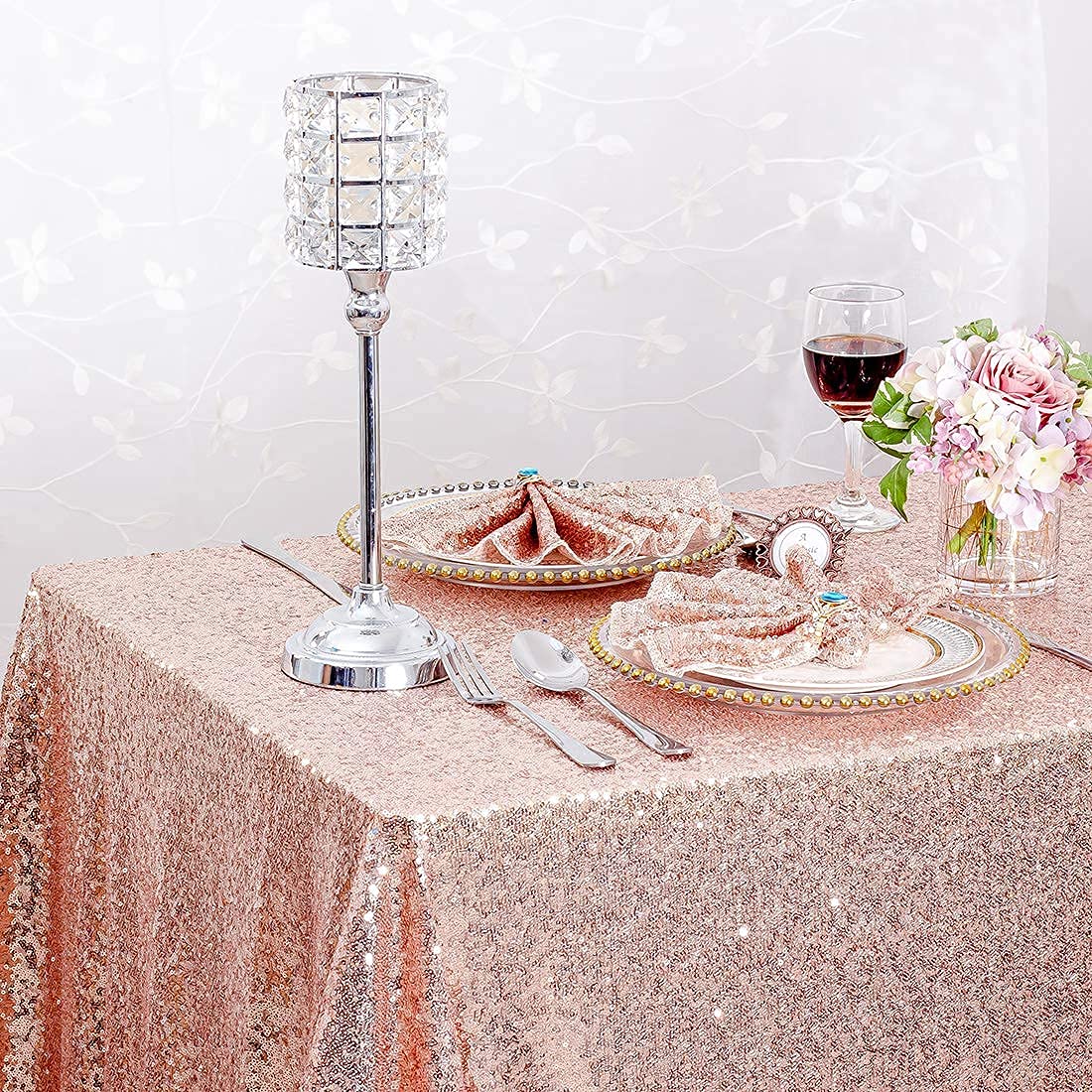 Juya Delight 12 Pcs Sequin Napkins Rose Gold,12 ''X12 '' Glitter Dinner Cloth Napkins For Restaurant, Bistro, Wedding, Thanksgiv