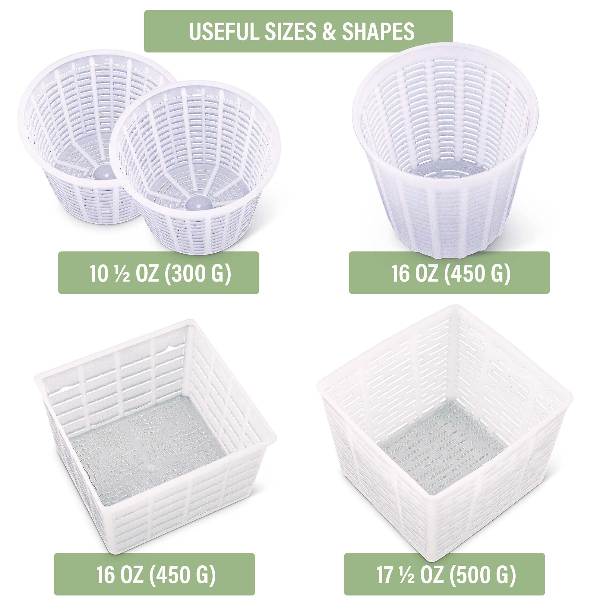 Country Trading Co. Cheesemaking Molds Set Of 5 - Ricotta Cheese Draining Baskets For Home Cheese Making Made In Italy