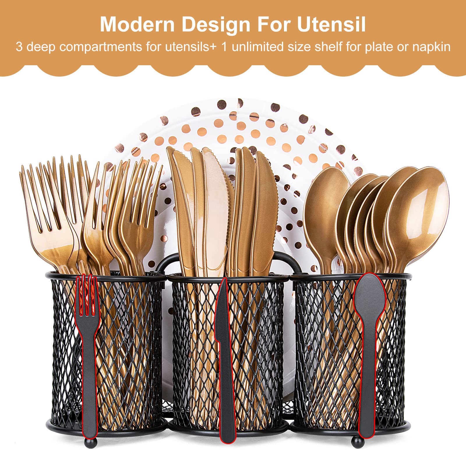 Dticon Metal Utensil Caddy Silverware Organizer, Utensil Holder Cutlery Caddy, Flatware Spoon Fork Storage For Outdoor Party Cam