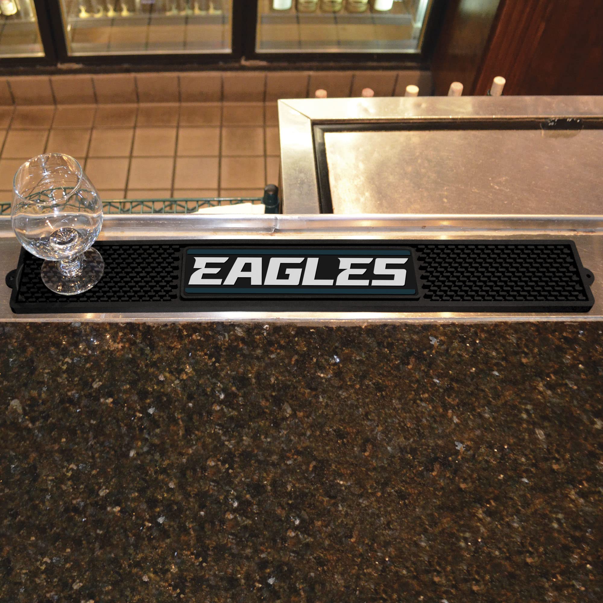 Fanmats 13995 Philadelphia Eagles Drink Bar Mat - 3.25In. X 24In. - Durable Dish Drying Mat, Easy Clean, Counter Mat,Black