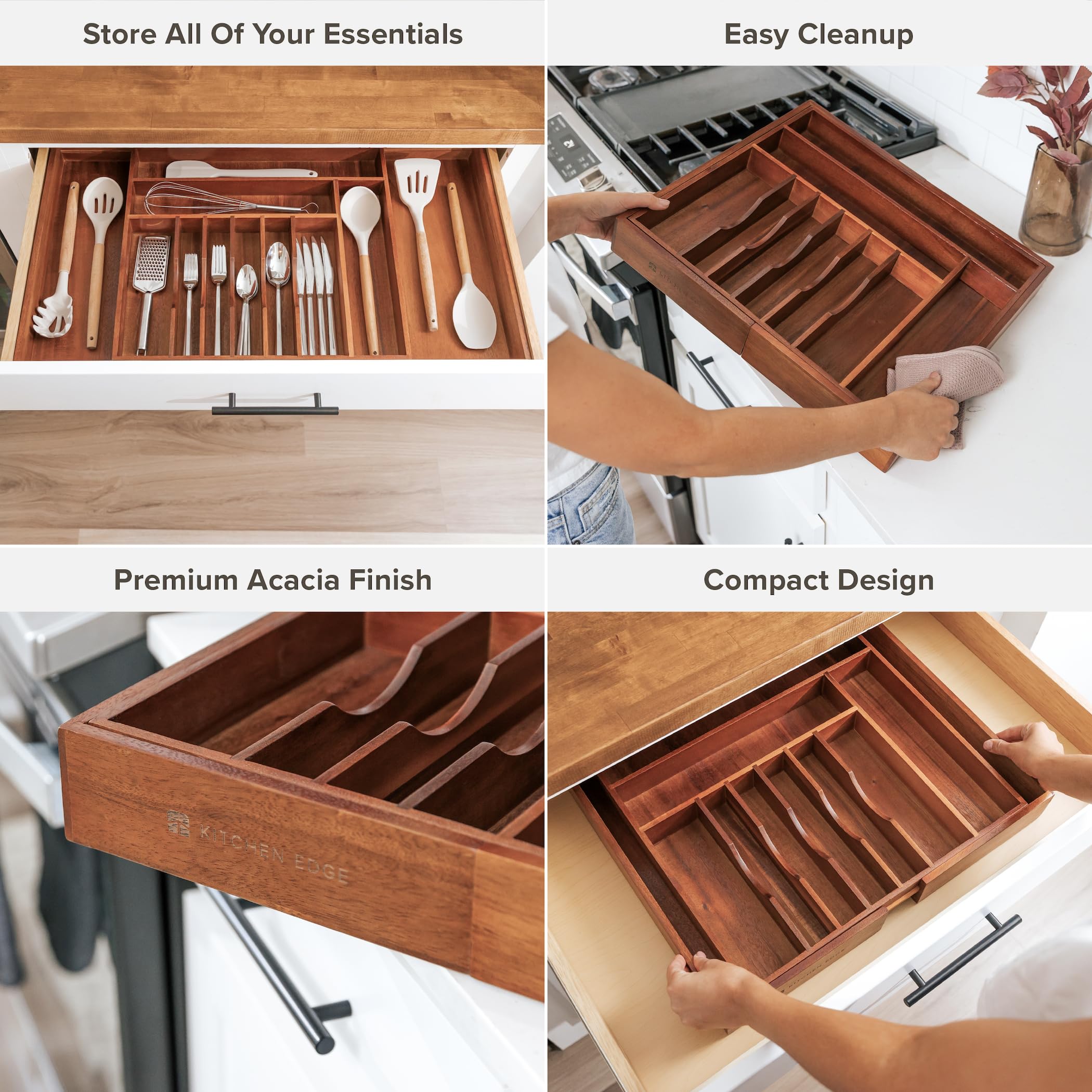 Kitchenedge Premium Silverware, Flatware And Utensil Organizer For Kitchen Drawers, Food-Safe Contract Grade, Expandable From 18