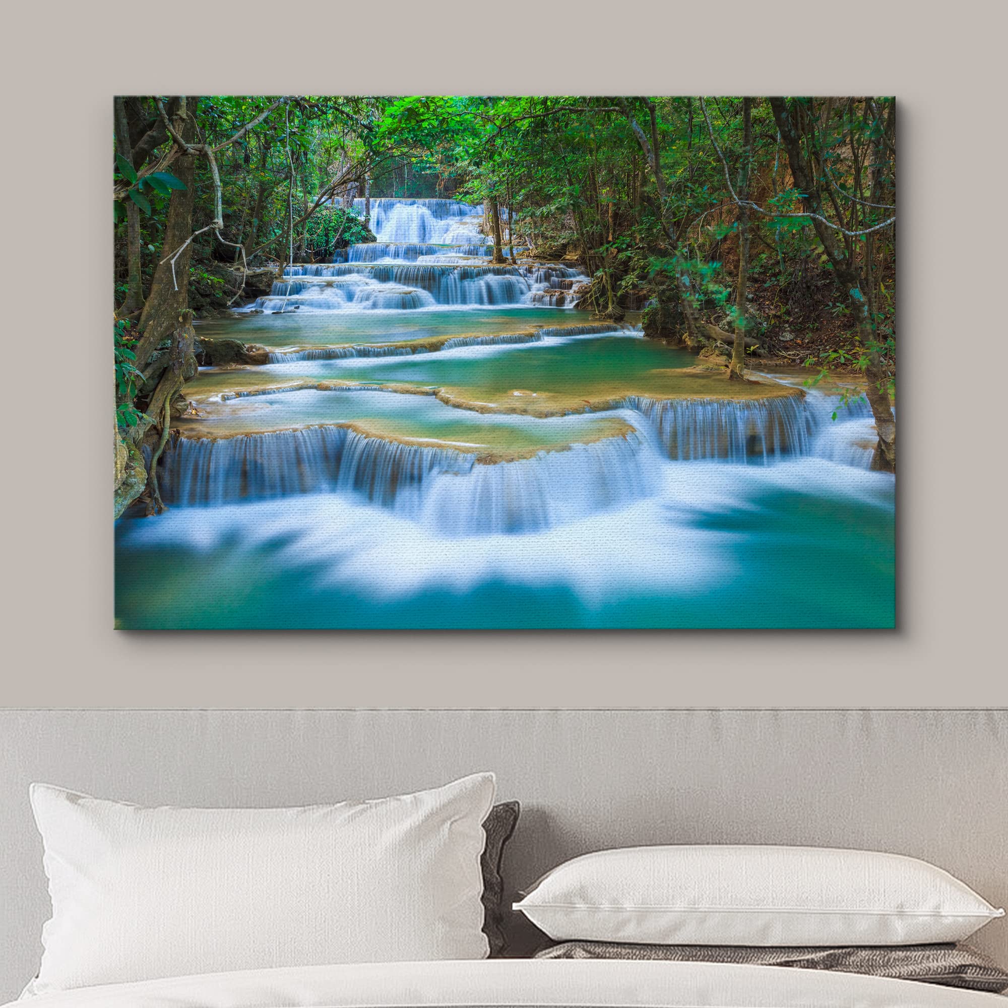 wall26 Canvas Print Wall Art Cascading Forest Waterfall Landscape Nature Wilderness Photography Modern Art Rustic Scenic Colorful Multicolor for Living Room  Bedroom  Office - 24''x36''