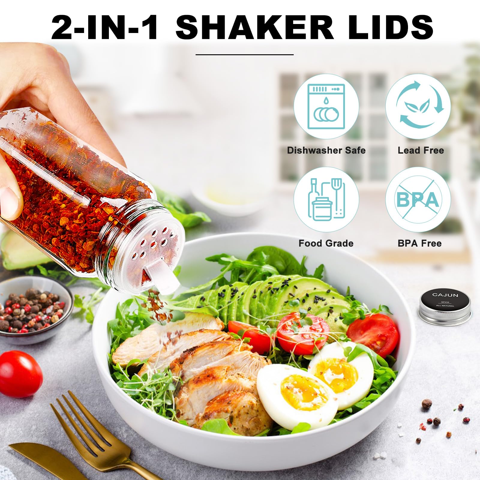 Aisiprin 24 Pcs Glass Spice Jars With Labels, 4Oz Small Empty Square Seasoning Containers Bottles - Shaker Lids, Funnel, Brush,4