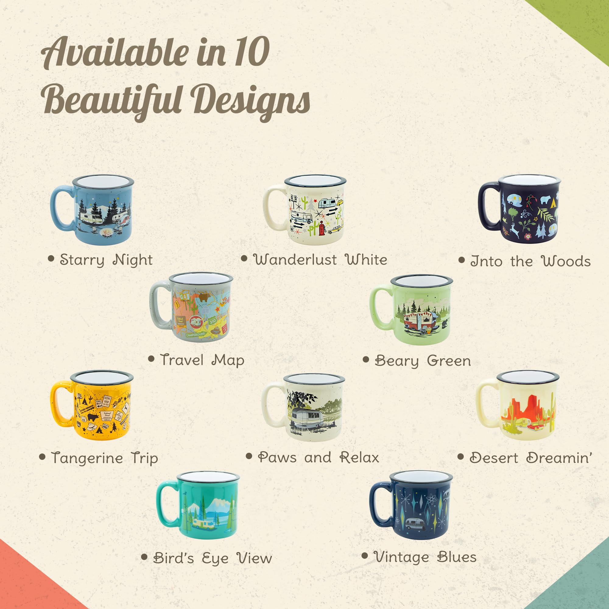 Ceramic Coffee Mug - 15 oz Retro Inspired Camping Mug - for Hot & Cold Drinks - Works as a Tea, Soup, & Coffee Mug - Stylish, Ve