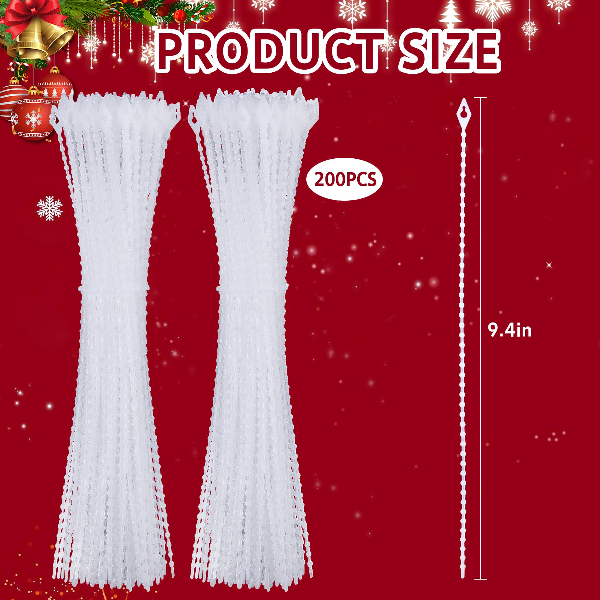 codree 200 Pcs Reusable Christmas Garland Ties, Adjustable Beaded Loop Cable Ties Garland Hanger, Flexible Decorative Hanging Ch