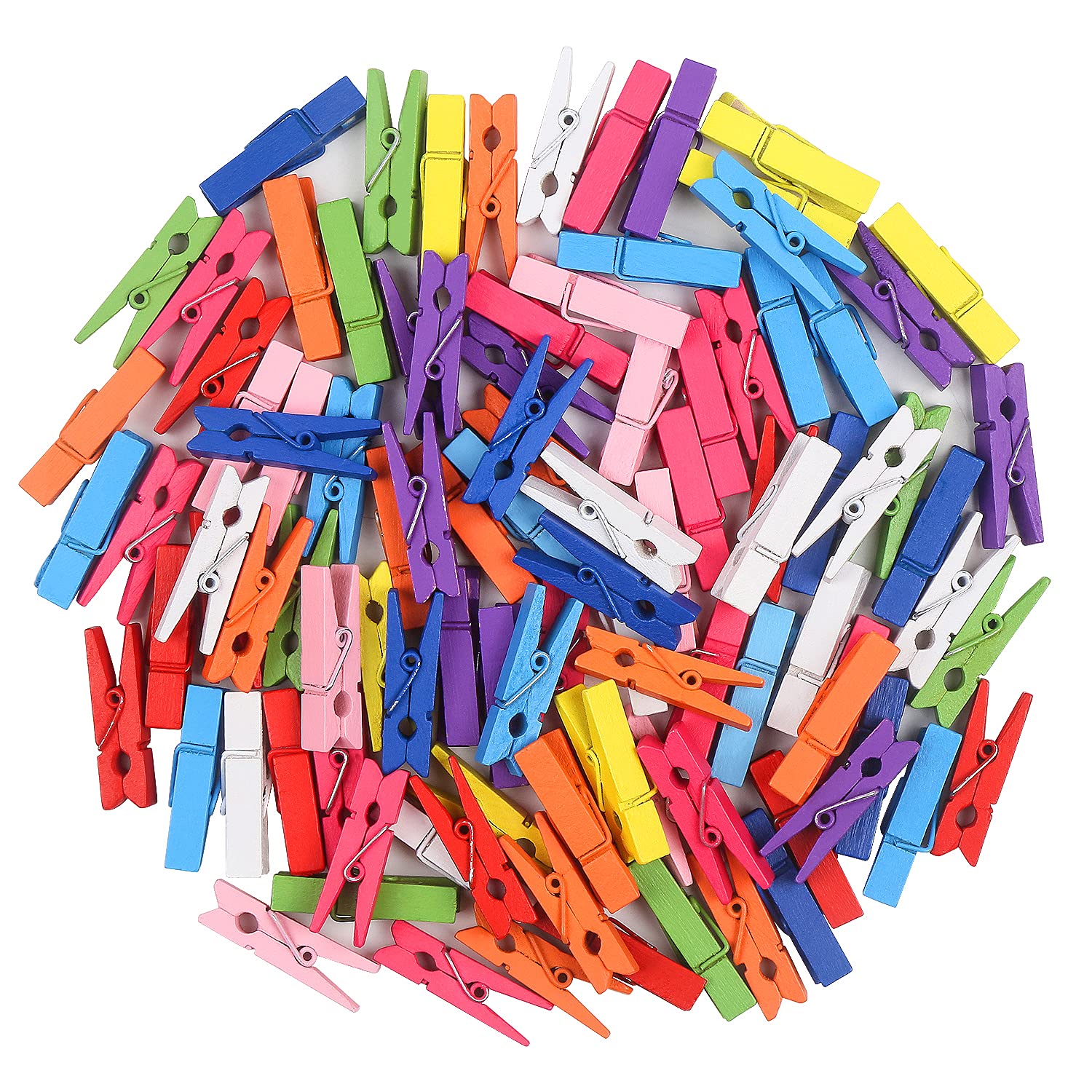 Kimober 100Pcs Wooden Clothespins,Mixed Colored Craft Peg Pins Clips For Photos Pictures Paper Crafts,1.37Inch