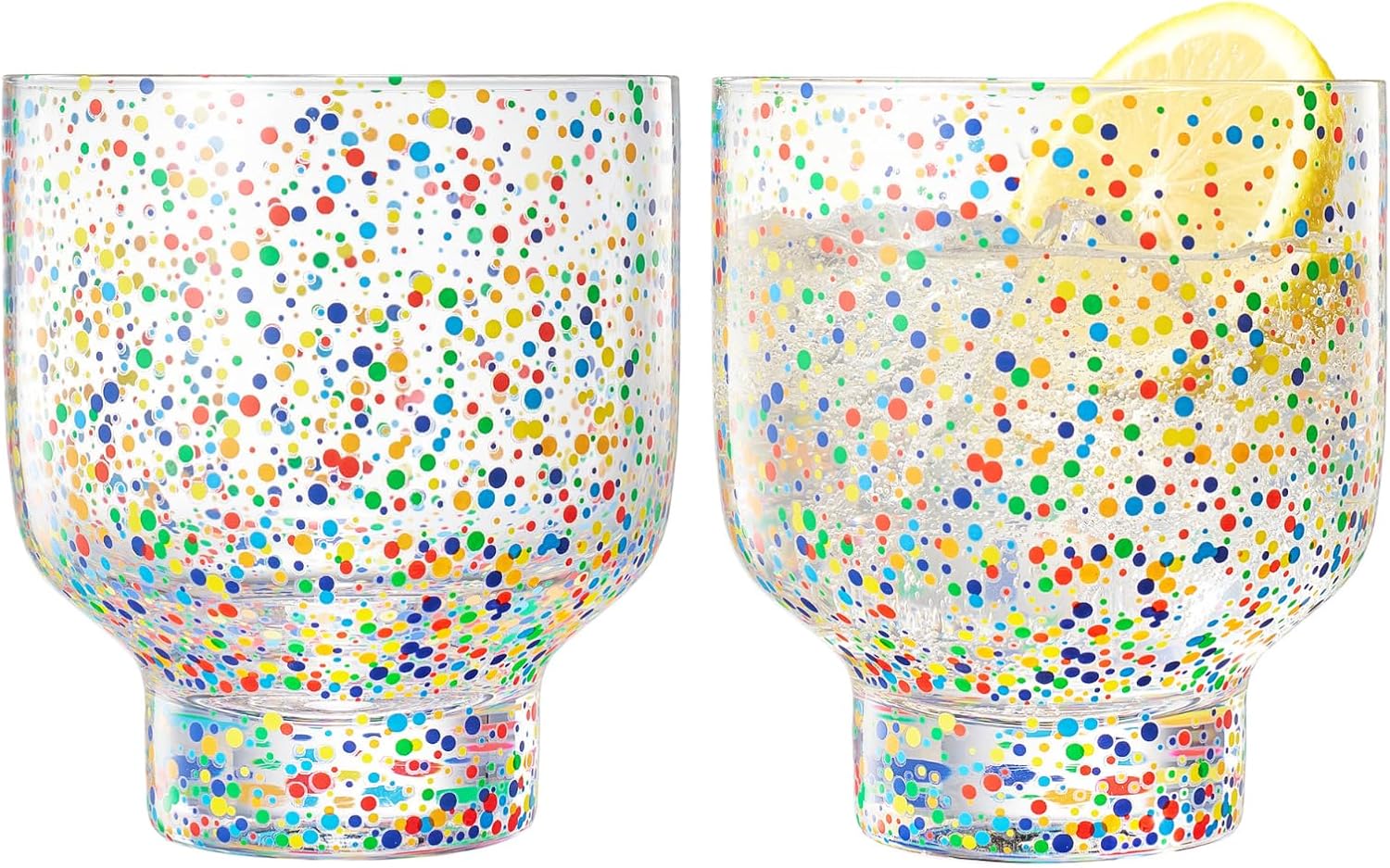 Khen Confetti Stemless Tumblers Set Colorful Drinkware - 12oz Clear