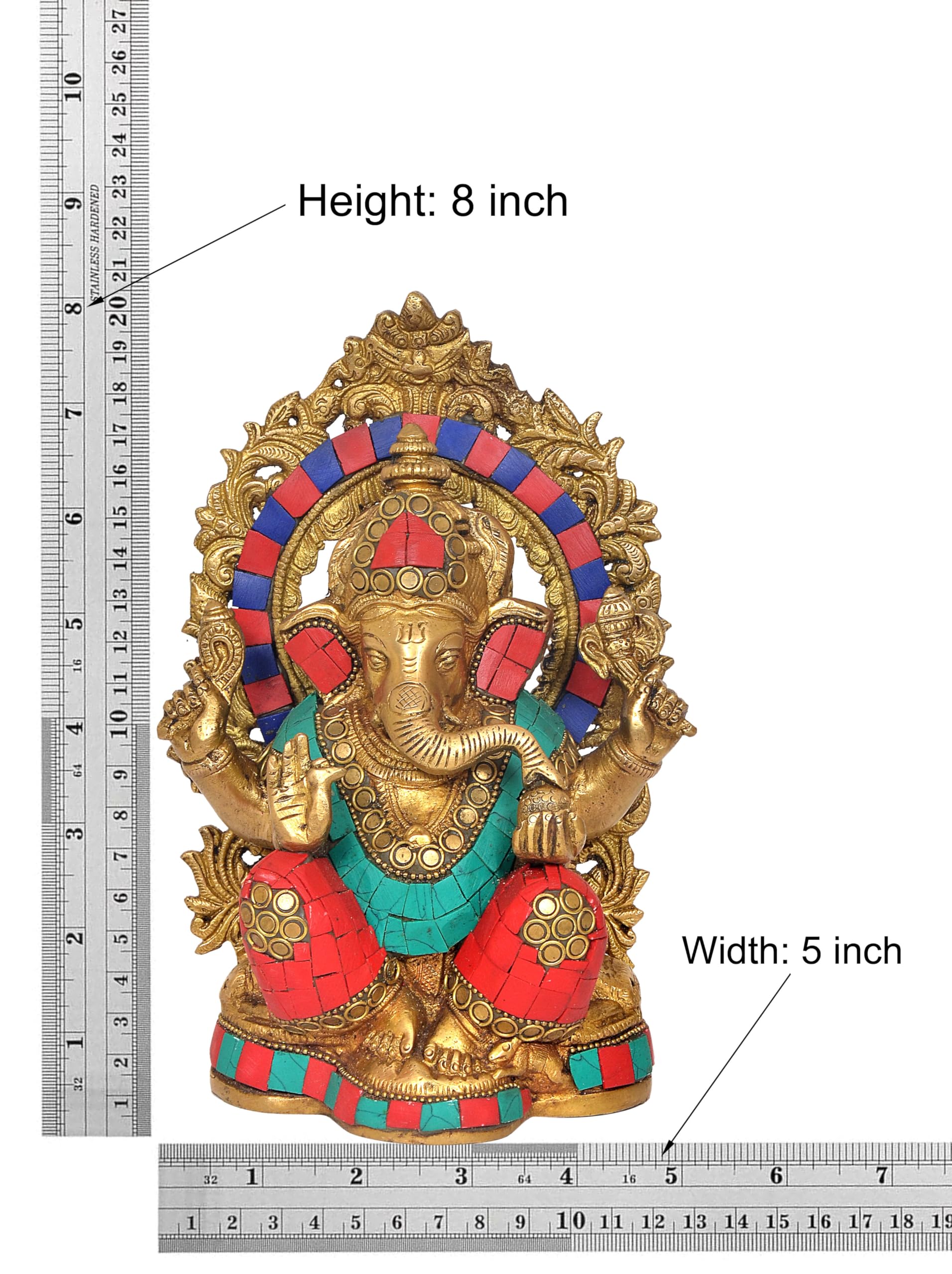 Dattatreya Brass Lord Ganesha Idol Ganesh Statue Decorative Sculpture For Home Decor Office Mandir Pooja Showpiece (Height 8 Inc