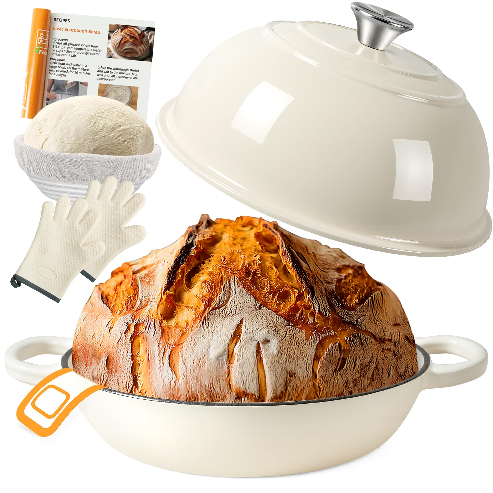 Ahj Enameled Cast Iron Dutch Oven For Bread Baking White