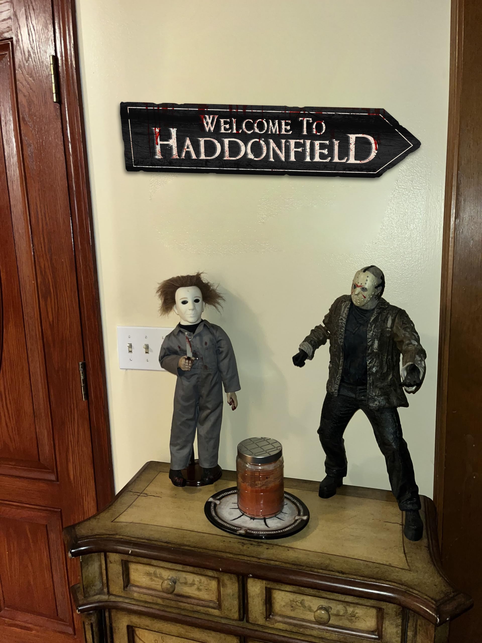 Flinelife Welcome To Haddonfield Sign,16x6,Horror Movie Signs,Haunted House Decor - Perfect For Horror Movie Fans