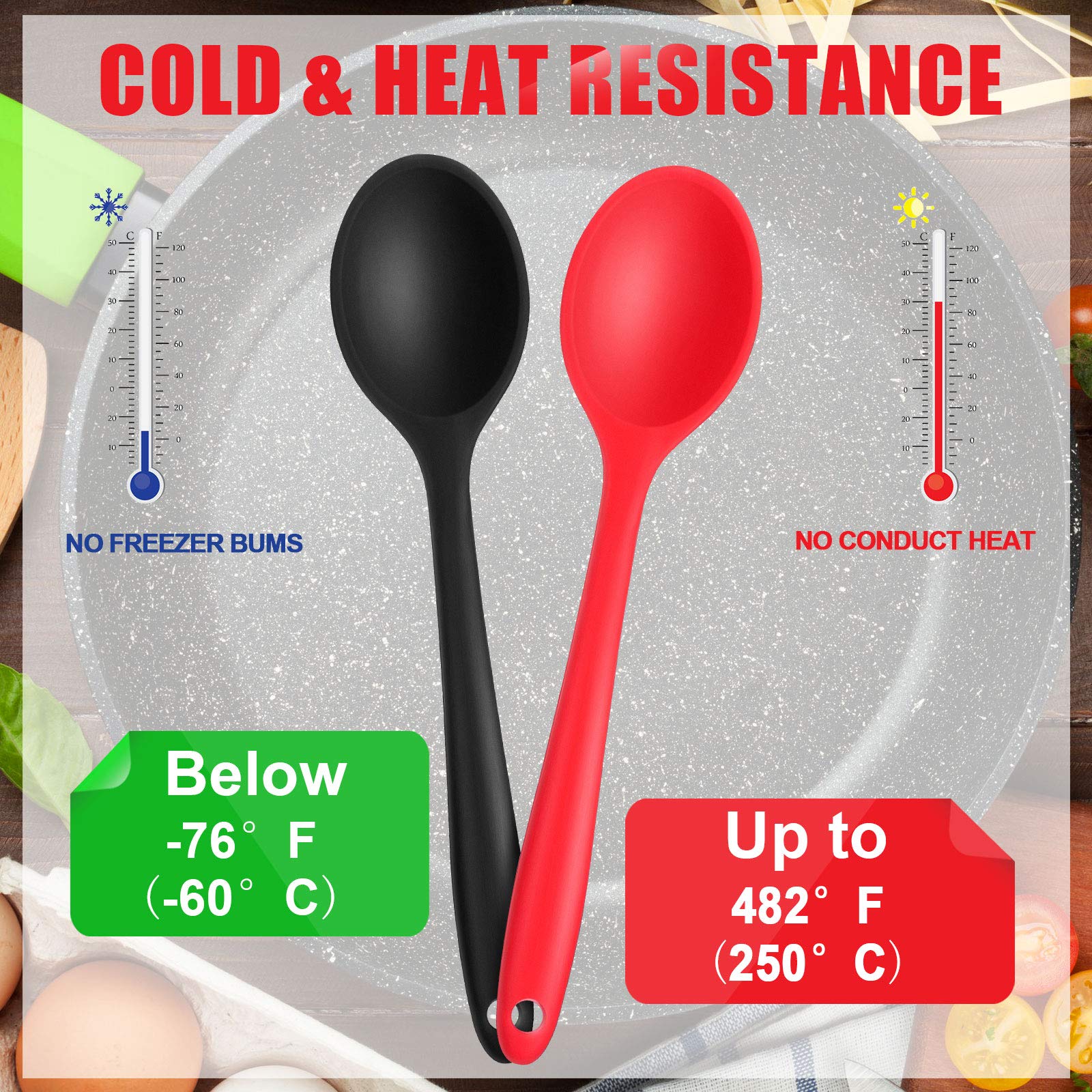 4 Pack Silicone Mixing Spoons Set Nonstick Kitchen Spoons Cooking Baking Spoons For Kitchen Cooking Stirring, Large And Small (R