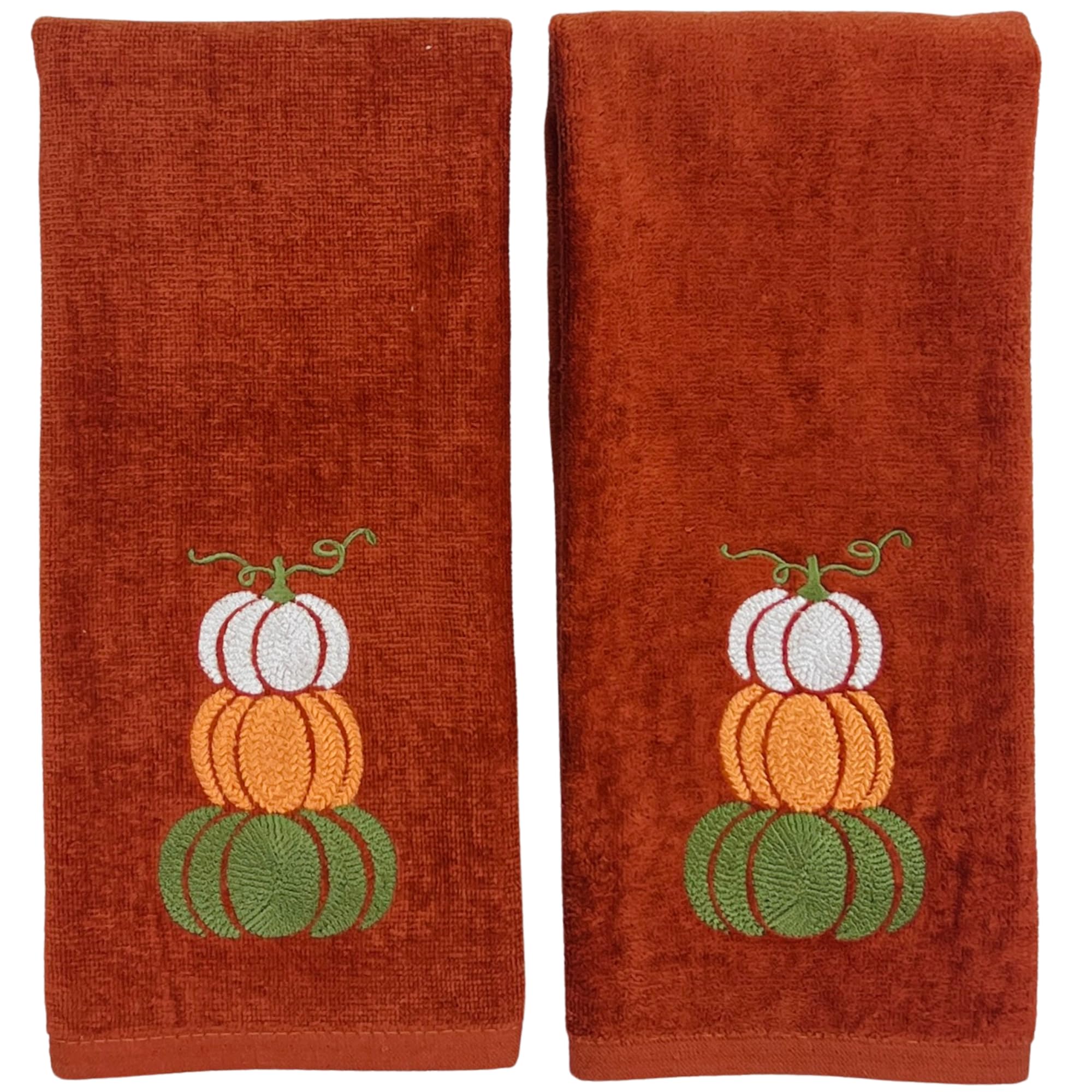 Serafina Home Autumn Fall Bath Hand Towels Bathroom Decor Farmhouse Harvest: Rust Dark Orange 100% Cotton Towels With Embroidere