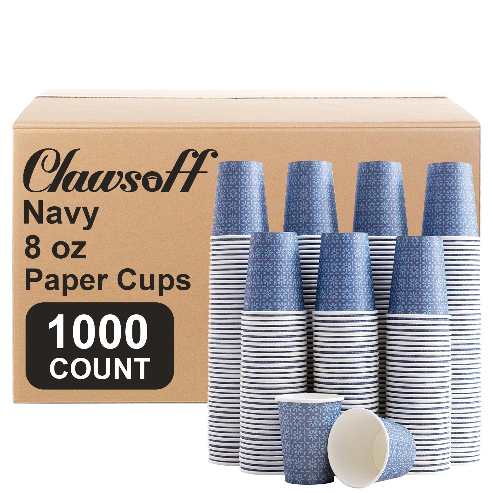 Clawsoff 1000 Pack Paper Cups 8 oz, Disposable Hot/Cold Beverage Drinking Cups, 8 OZ Paper Coffee Cups, Navy Floral Coffee Cups 