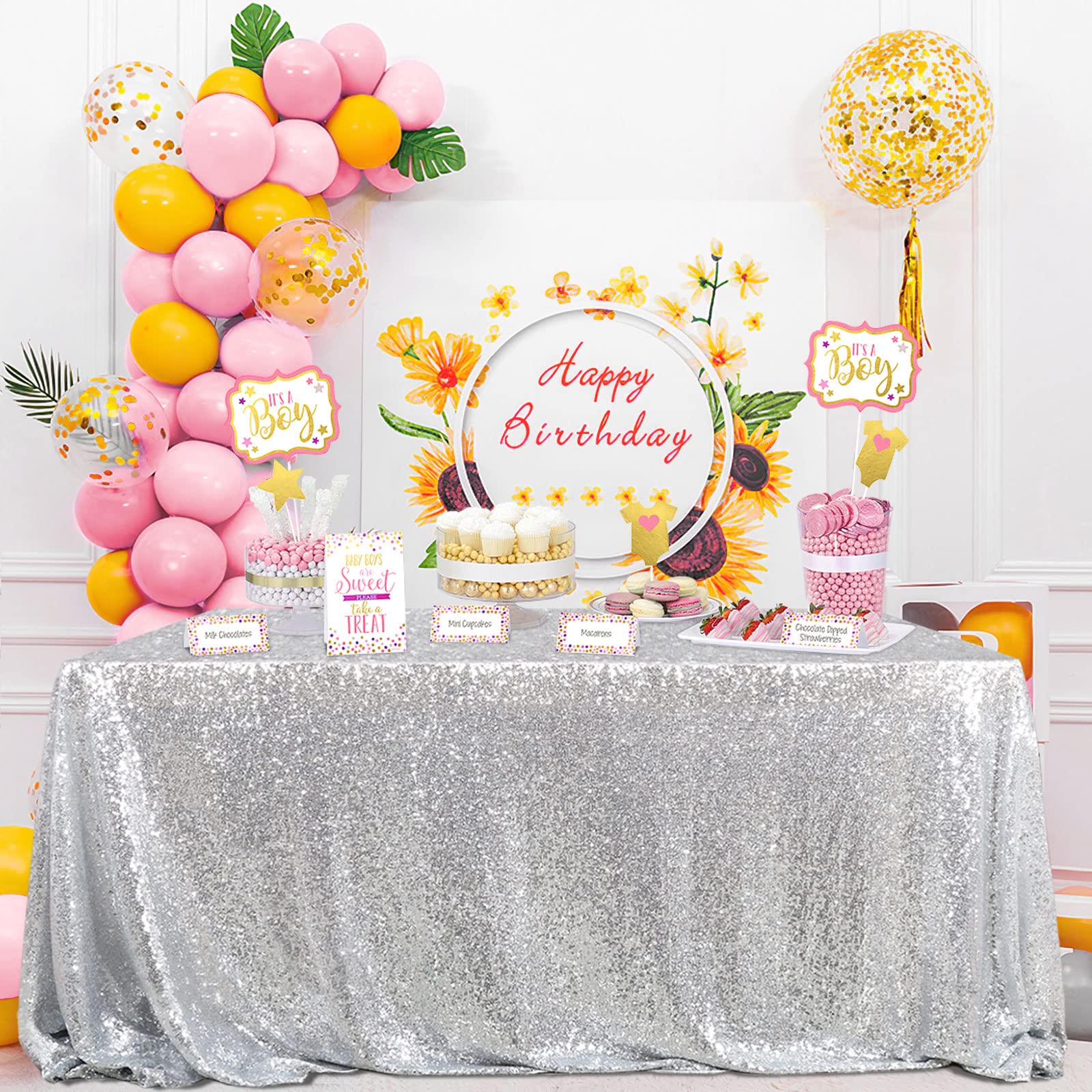 Queendream Sequin Tablecloth 60X102 Inch Silver Tablecloth Christmas Glitter Tablecloth 6Ft For Baby Shower Party Christmas Deco