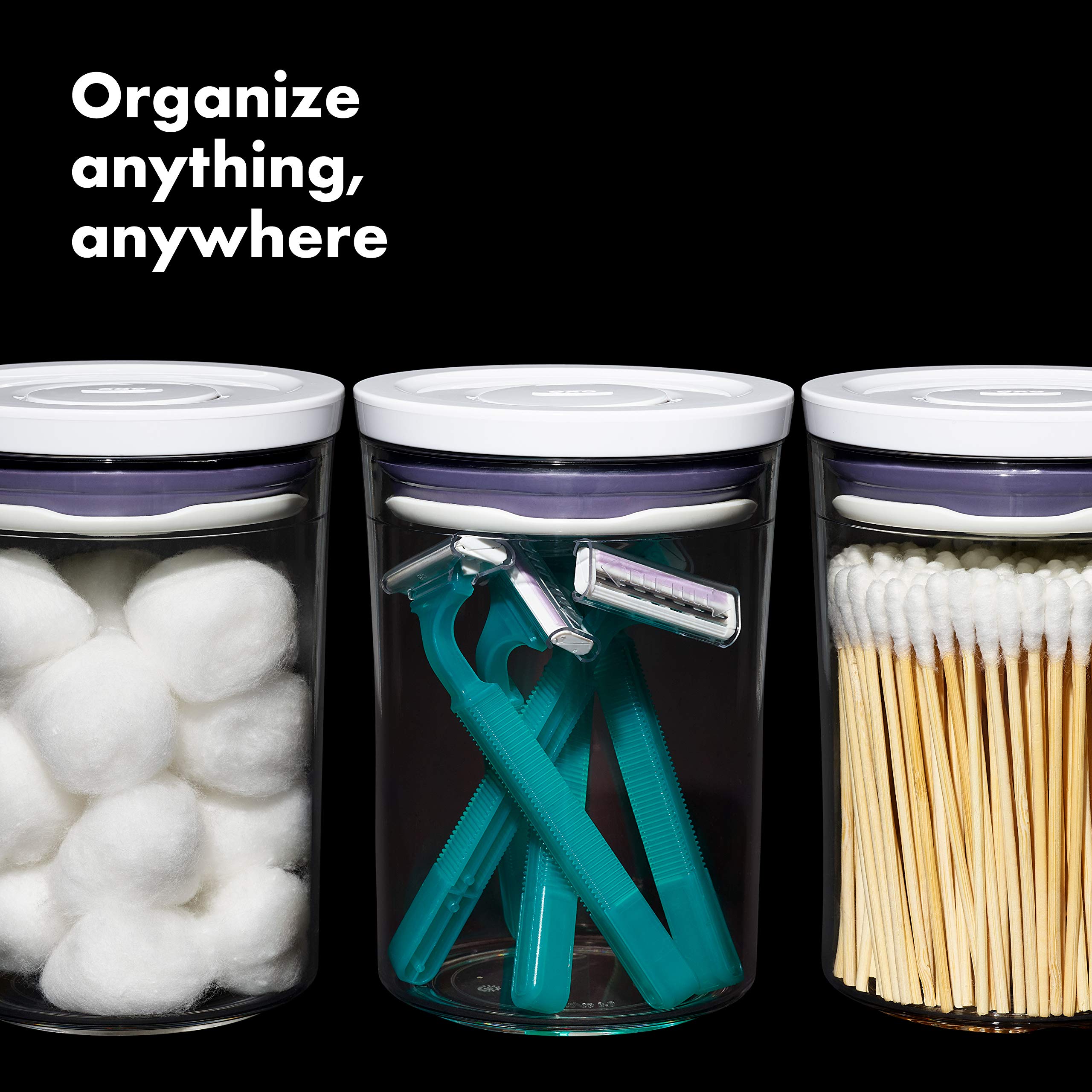 Oxo Good Grips 3-Piece Mini Round Pop Canisters | Includes Three 0.6 Qt/0.6 L Airtight Food Storage Containers | Ideal For Tea,