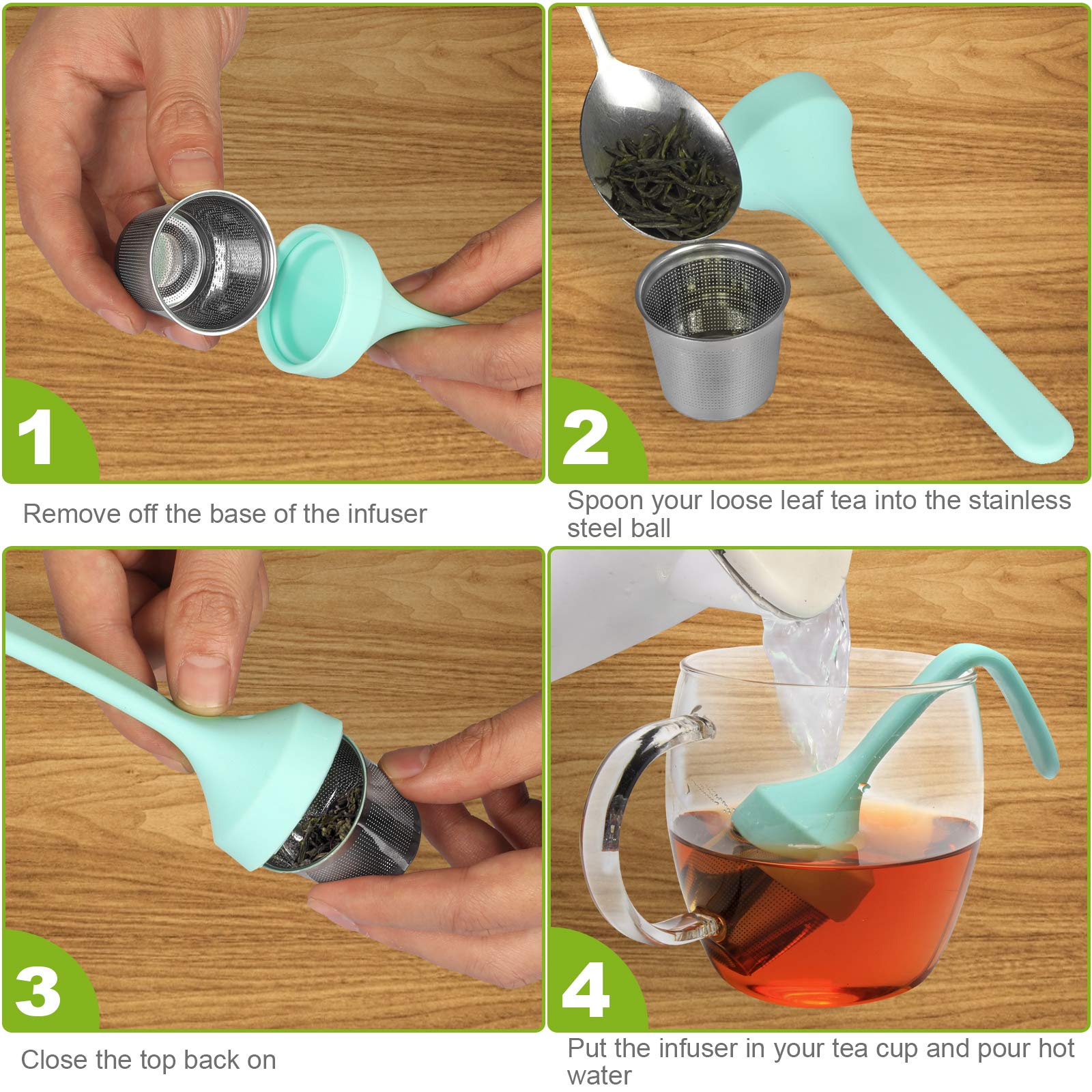 Fenshine Tea Infuser, Extra Fine Mesh Tea Cup Filter Silicone Handle Stainless Steel Tea Strainer Loose Tea Steeper For Loose Le