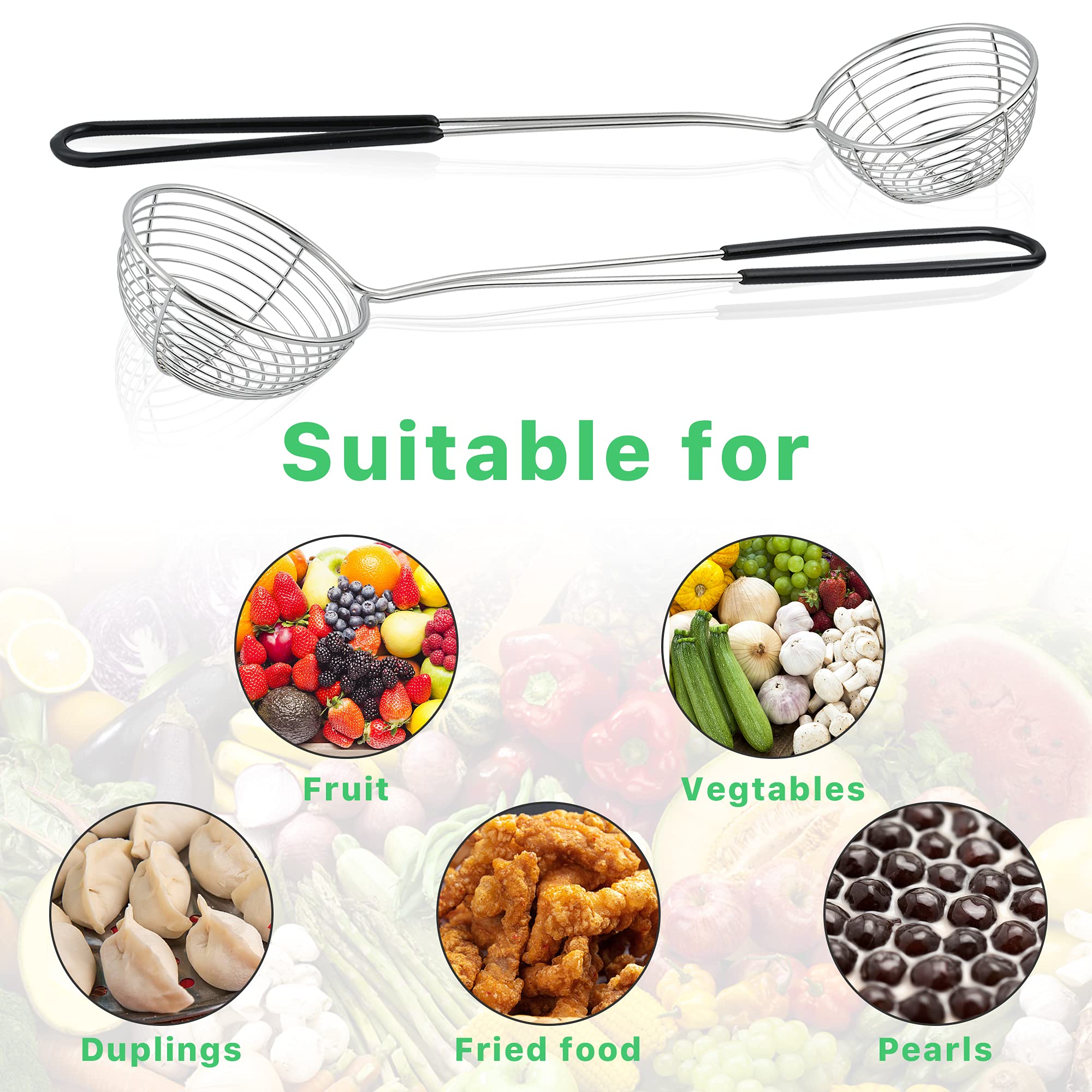 Worldity 12 Pieces Hot Pot Strainer Scoops, 2.5 Inch Stainless Steel Spider Strainer Skimmer, Hot Pot Ladle With Insulated Handl