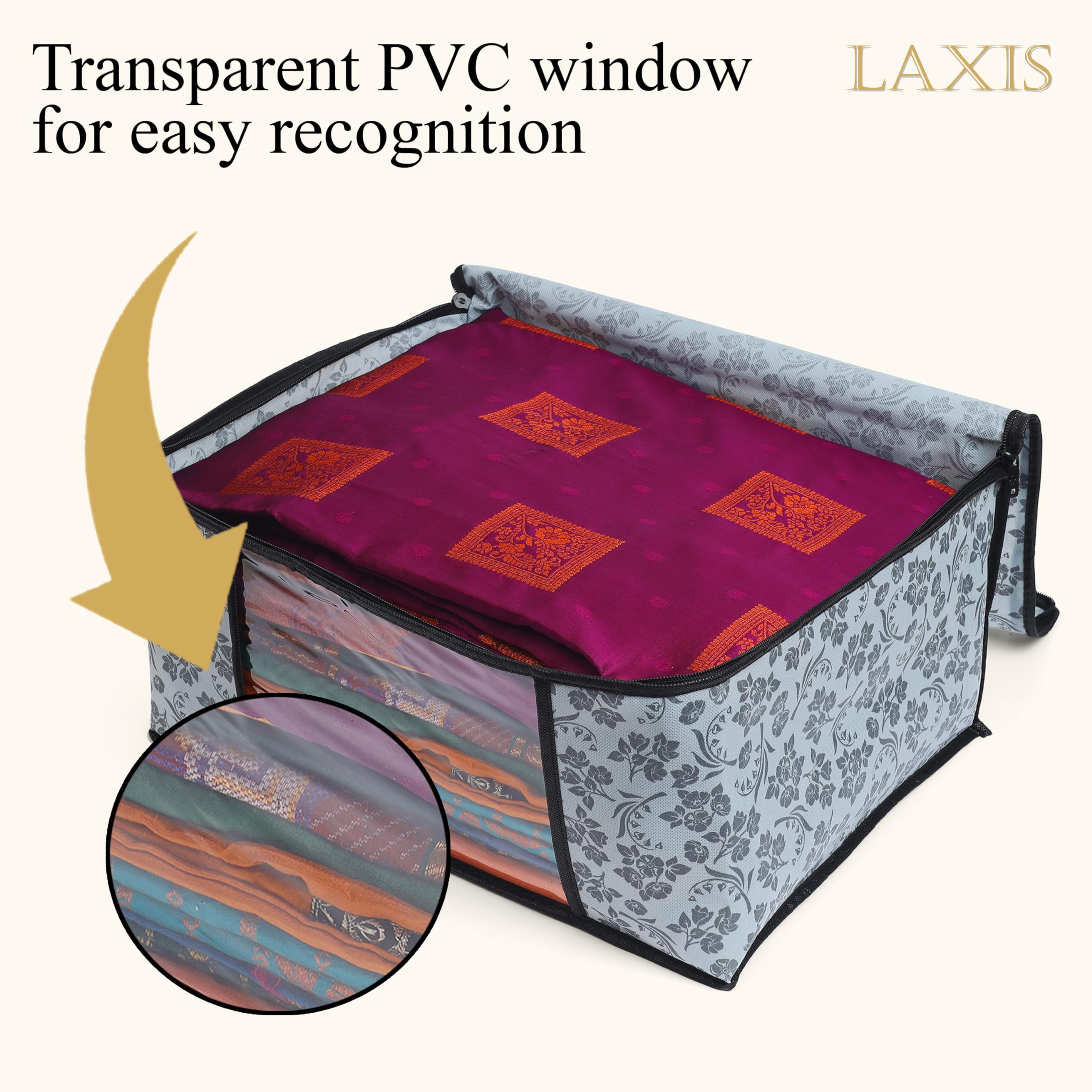 Homfil Brand - Laxis Saree Covers With Zip Non-Woven Printed Saree Cover/Saree Organizer For Wardrobe/Cloth Storage With Transpa