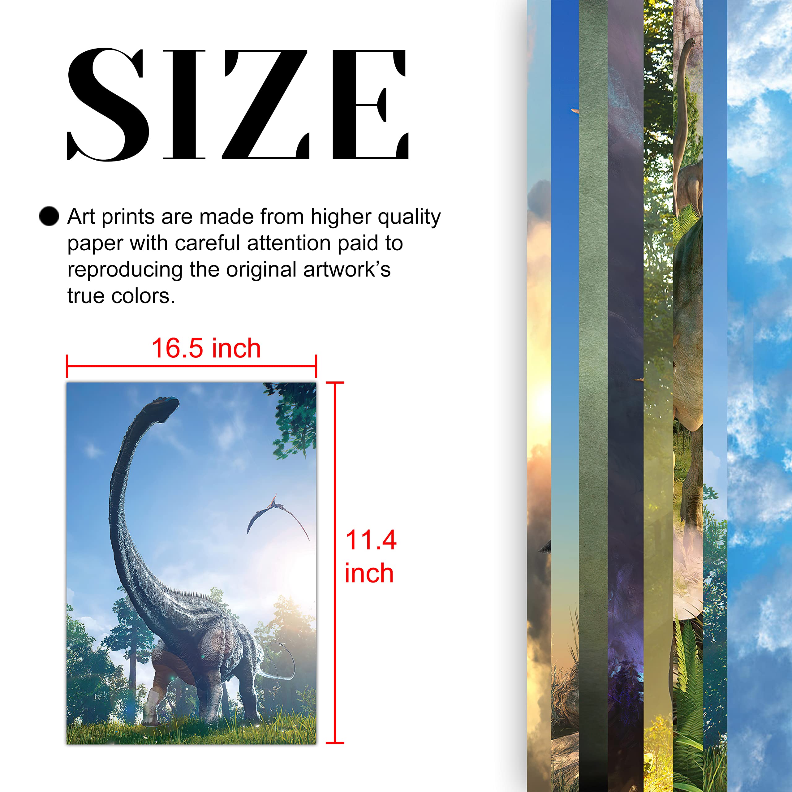 Gtotd Dinosaur Wall Art Decor Posters (8 Pack) 11.5'' X 16.5 Dinosaur Merch Party Supplies Gifts Pictures Unframed Version Hd Pr
