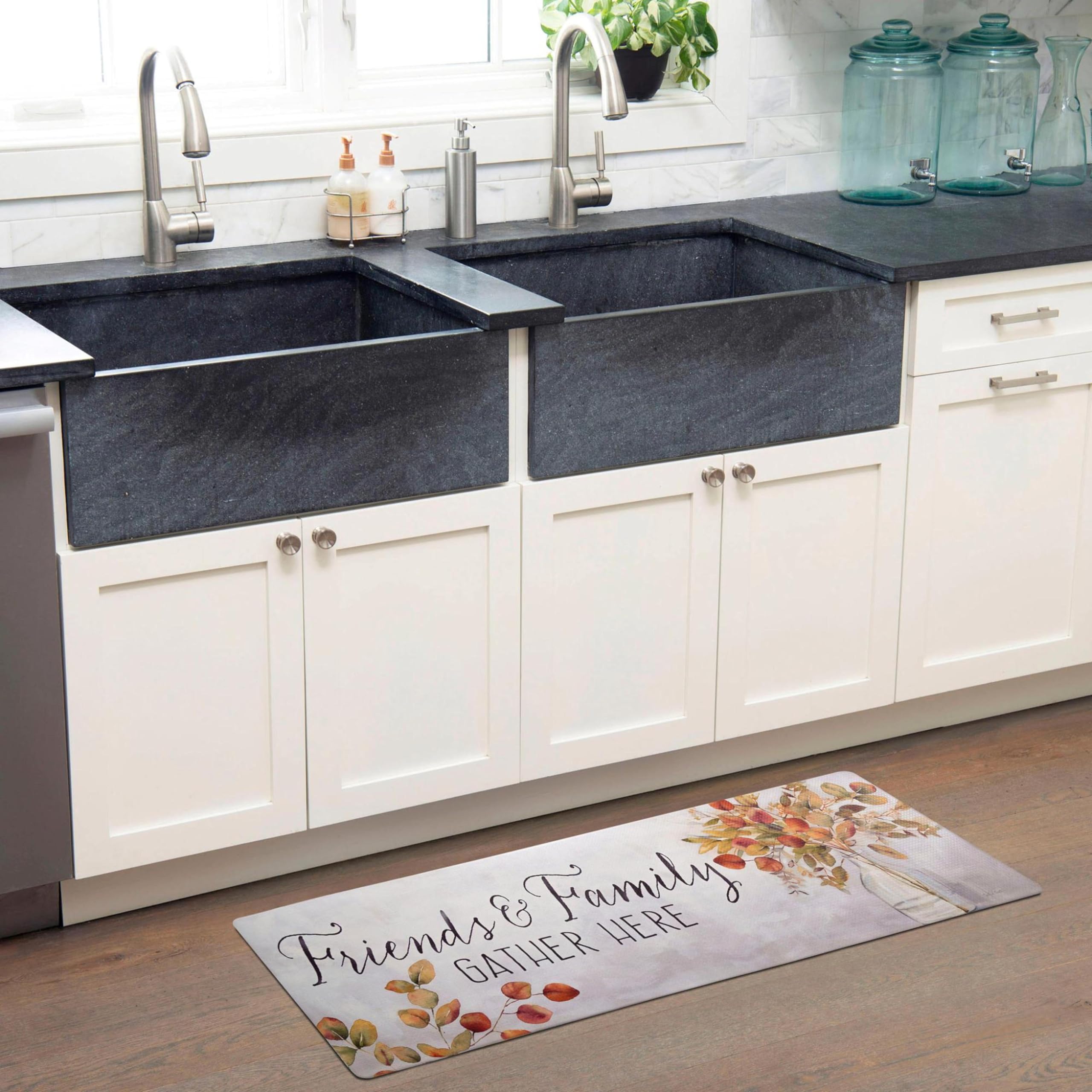 Home Dynamix Cozy Living Friends And Family Gather Eucalyptus Floral Runner Anti-Fatigue Kitchen Mat, Non-Slip Floor Mat, Padded