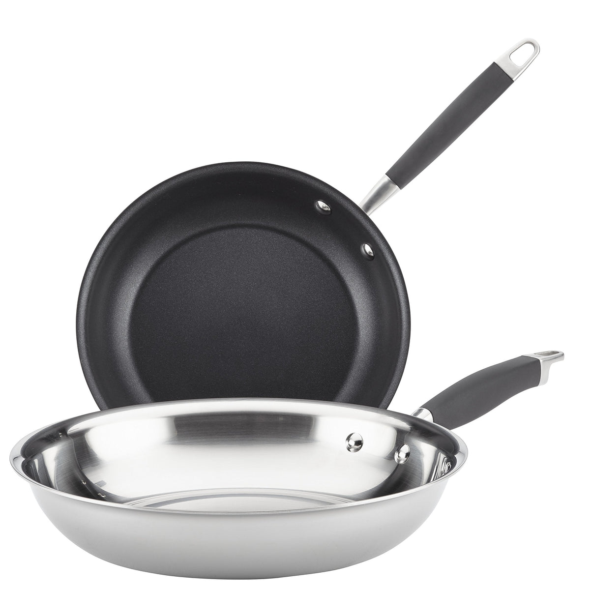 Anolon Advanced Triply Stainless Steel Frying Pan Set / Fry Pan Set / Skillet Set - 10.25 Inch And 12.75 Inch , Silver