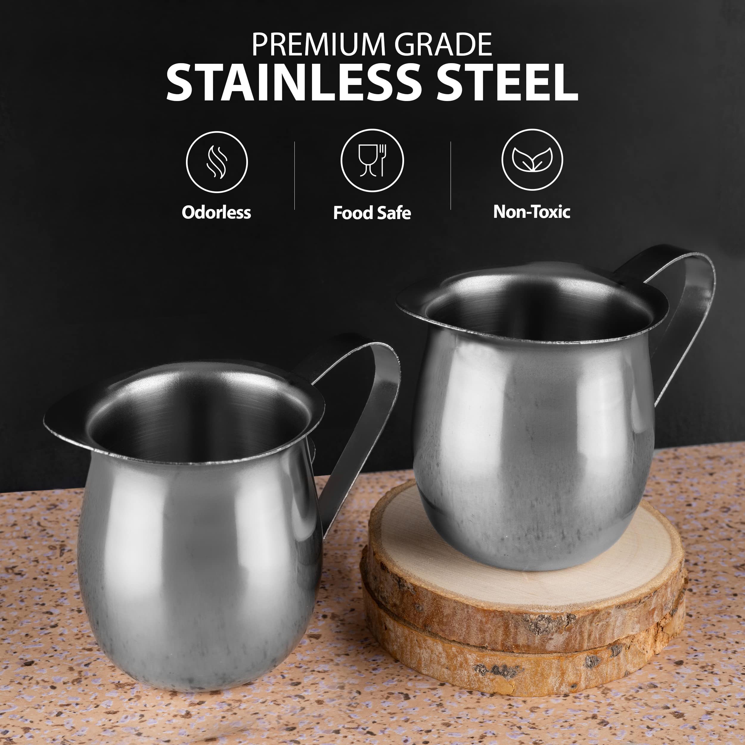 Ehomea2Z Stainless Steel Bell Creamer Espresso Shot Frothing Pitcher Cup Latte Art (2, 3 Oz)