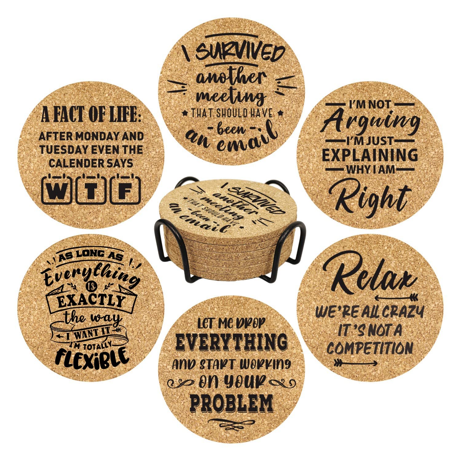 Office Gifts For Coworkers, Novelty Gifts For New Colleagues Employees Boss, Funny Office Desk Coasters, 6 Pcs Drink Coasters Wi