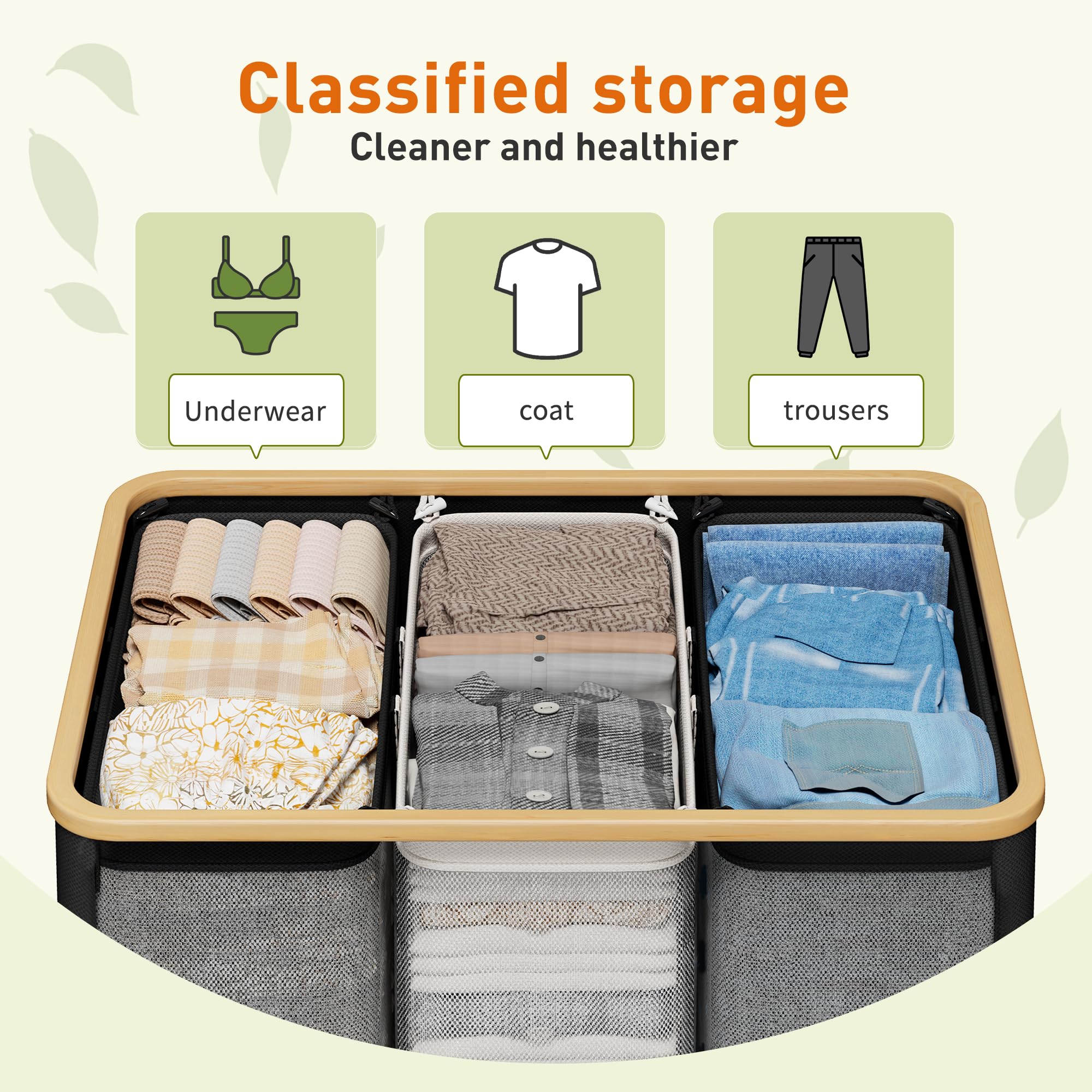 Raybee 170L Laundry Basket With Lid, Laundry Hamper With Lid, Dirty Laundry Hamper 3 Section Divided Laundry Basket Organizer Fo