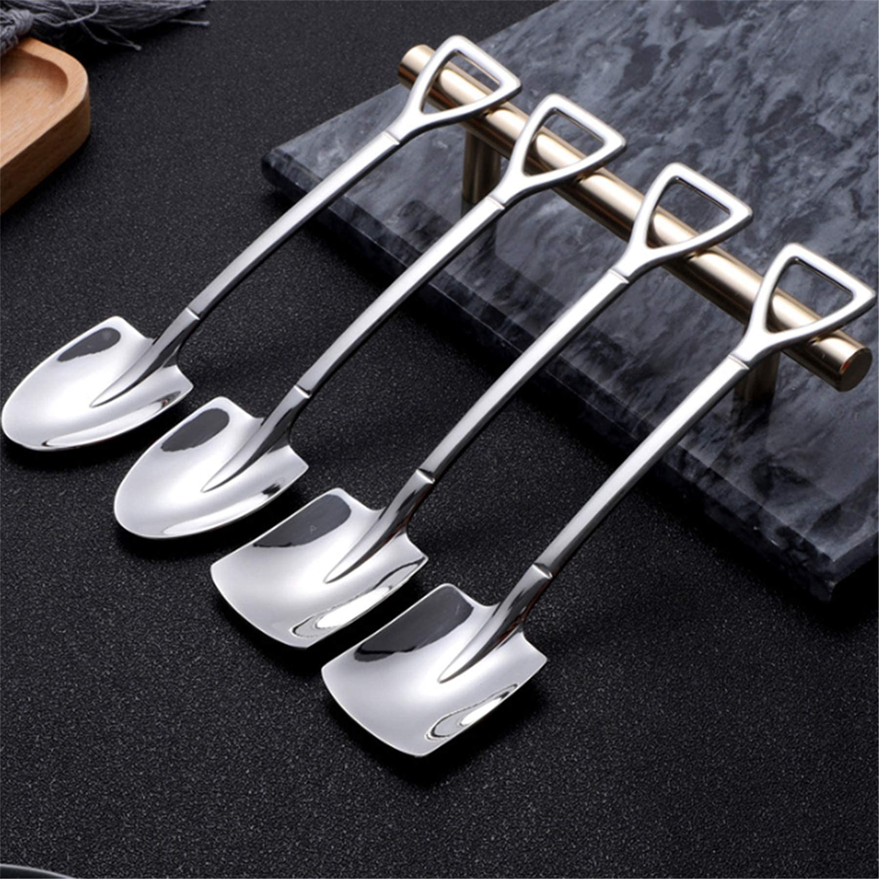 Bulckrew 6Pcs Stainless Steel Flatware Teaspoon, Ice Cream Spoon Dessert Spoons, Tablespoons For Dessert Coffee Tea Yogurt Cake,