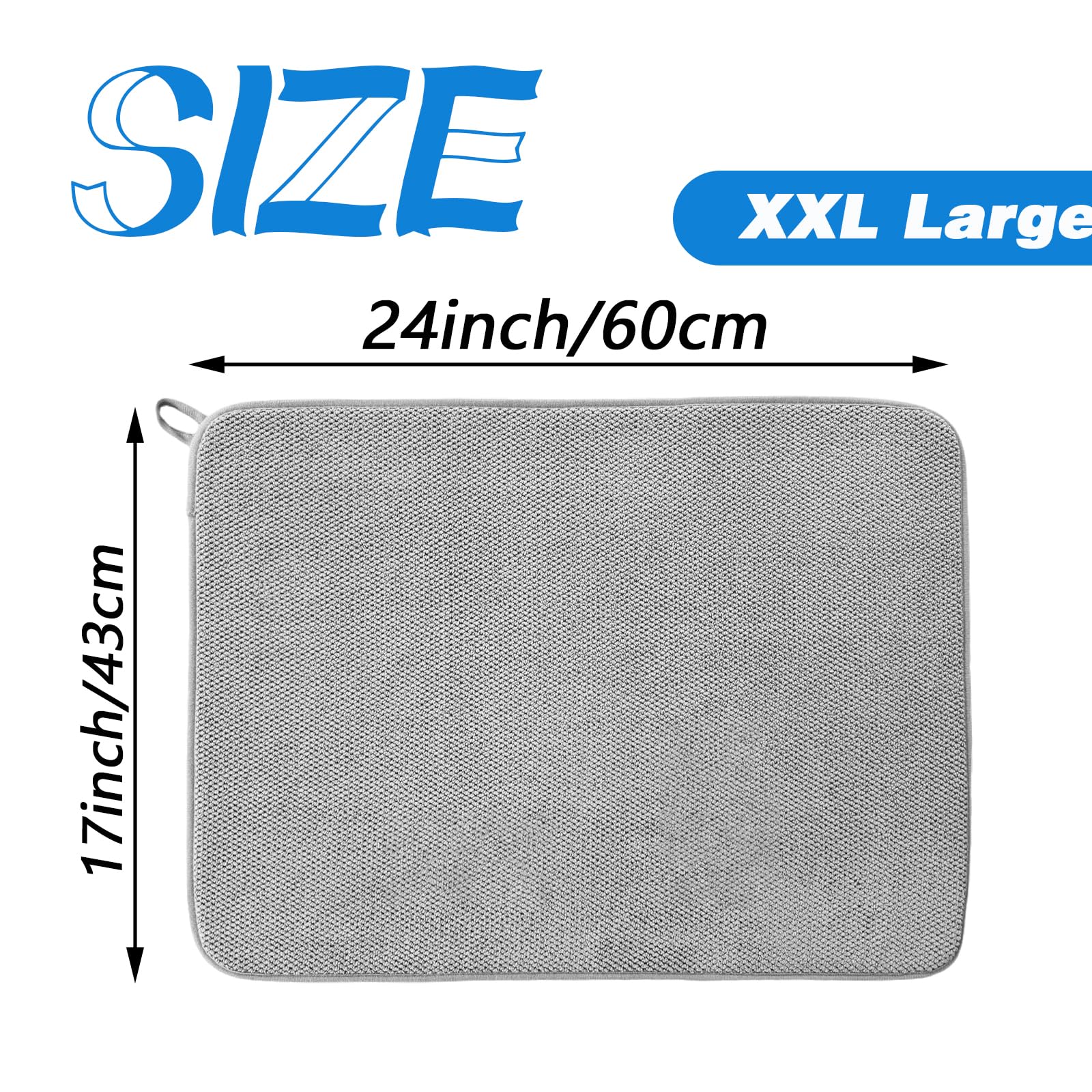 2 Pack Large Dish Drying Mat,24X17 Inch Absorbent Microfiber Dishes Drainer Mats,Dish Drying Pad For Countertops,Sinks,Draining