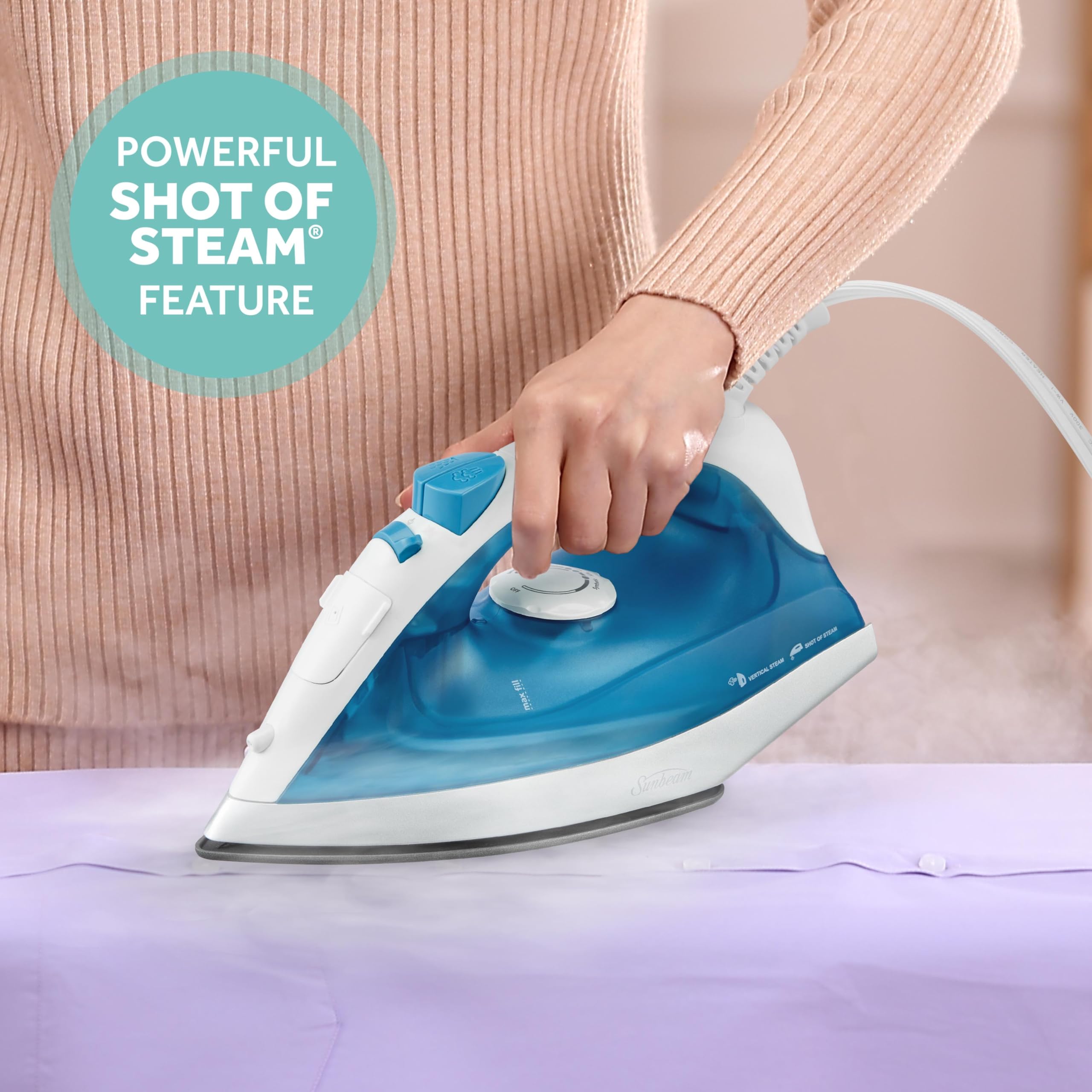 Sunbeam Compact Steam Iron, 1200 Watts, Non-Stick Soleplate, Powerful Shot Of Steam, Horizontal Or Vertical, Spray Mist, Precisi
