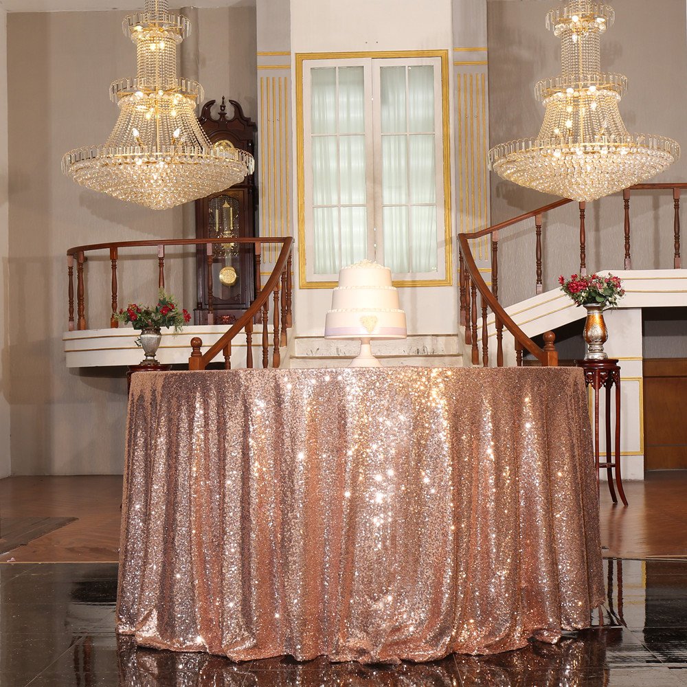 PartyDelight Sequin Tablecloth Rose Gold Round 70 for Wedding Party Birthday Bridal Baby Shower and Other Events Decorations