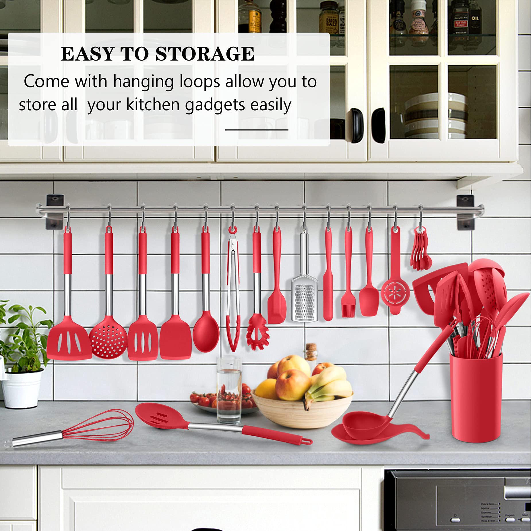 Lianyu Kitchen Cooking Utensils Set, 35-Piece Silicone Cooking Utensils Spatula Set With Holder, Non-Stick Heat Resistant Cookwa