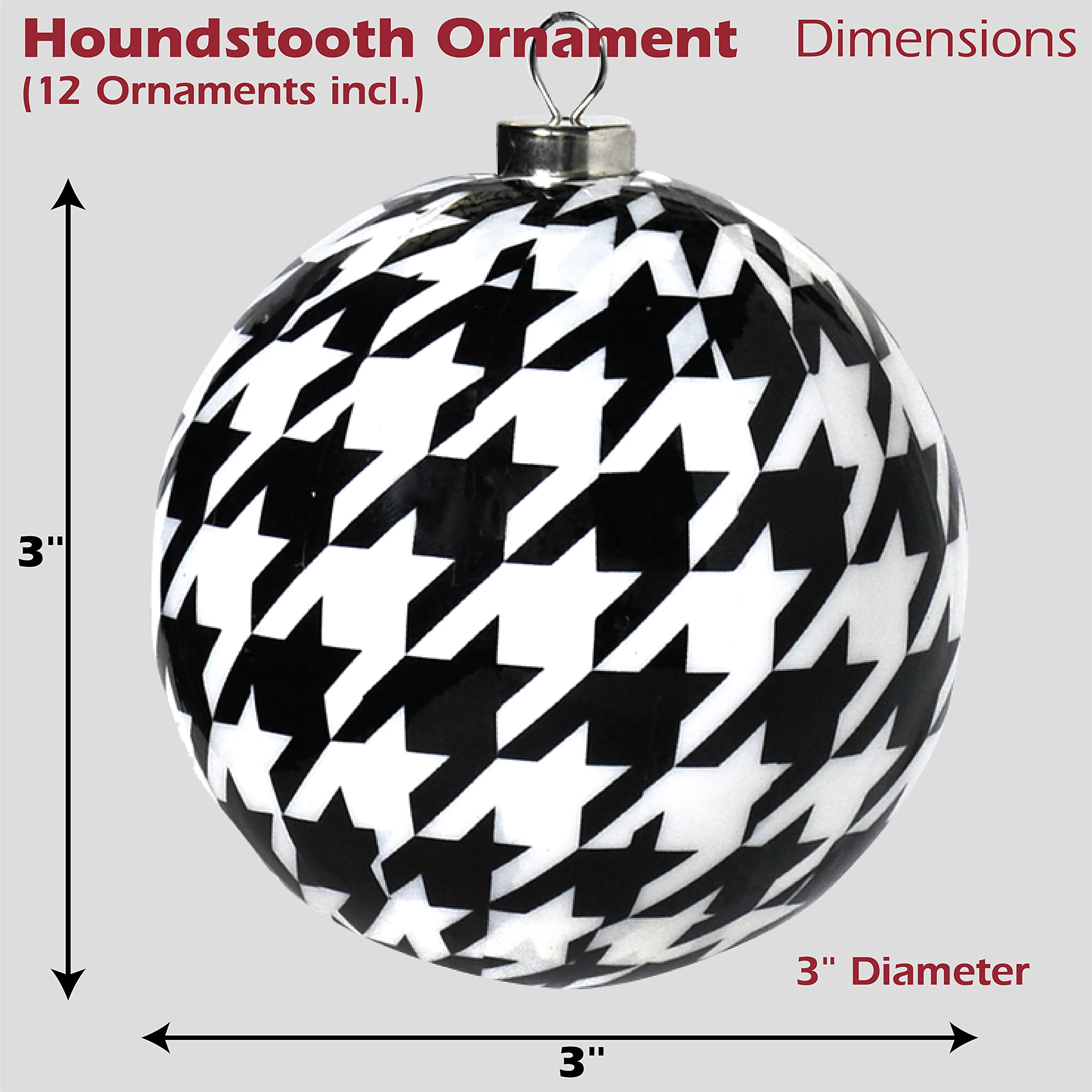 Houndstooth Christmas Ornaments (12 Pack)! Classic Black and White Check Pattern on 3 Diameter Ornaments. Alabama Houndstooth Co