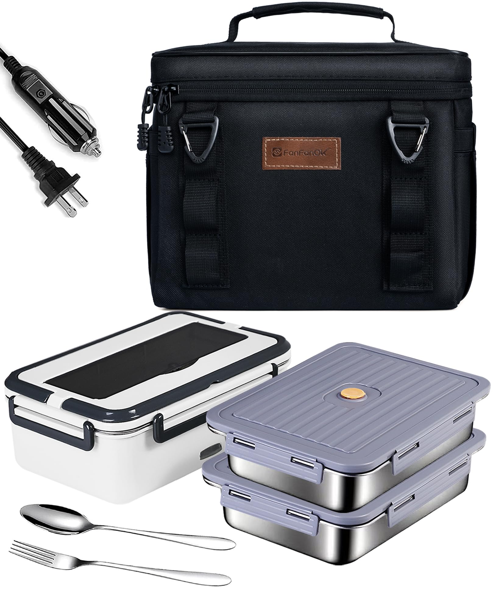 Fanfanok Electric Lunch Box (White-1Plate+Bag)