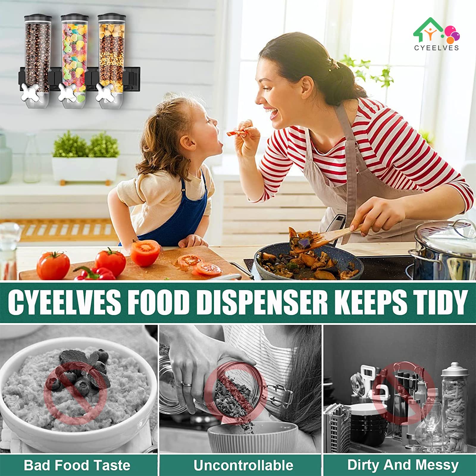 Cereal Dispenser, Food Dispenser Wall Mounted, Grain Dispenser Storage Containers With Cup, Single Control Candy Dispenser For S