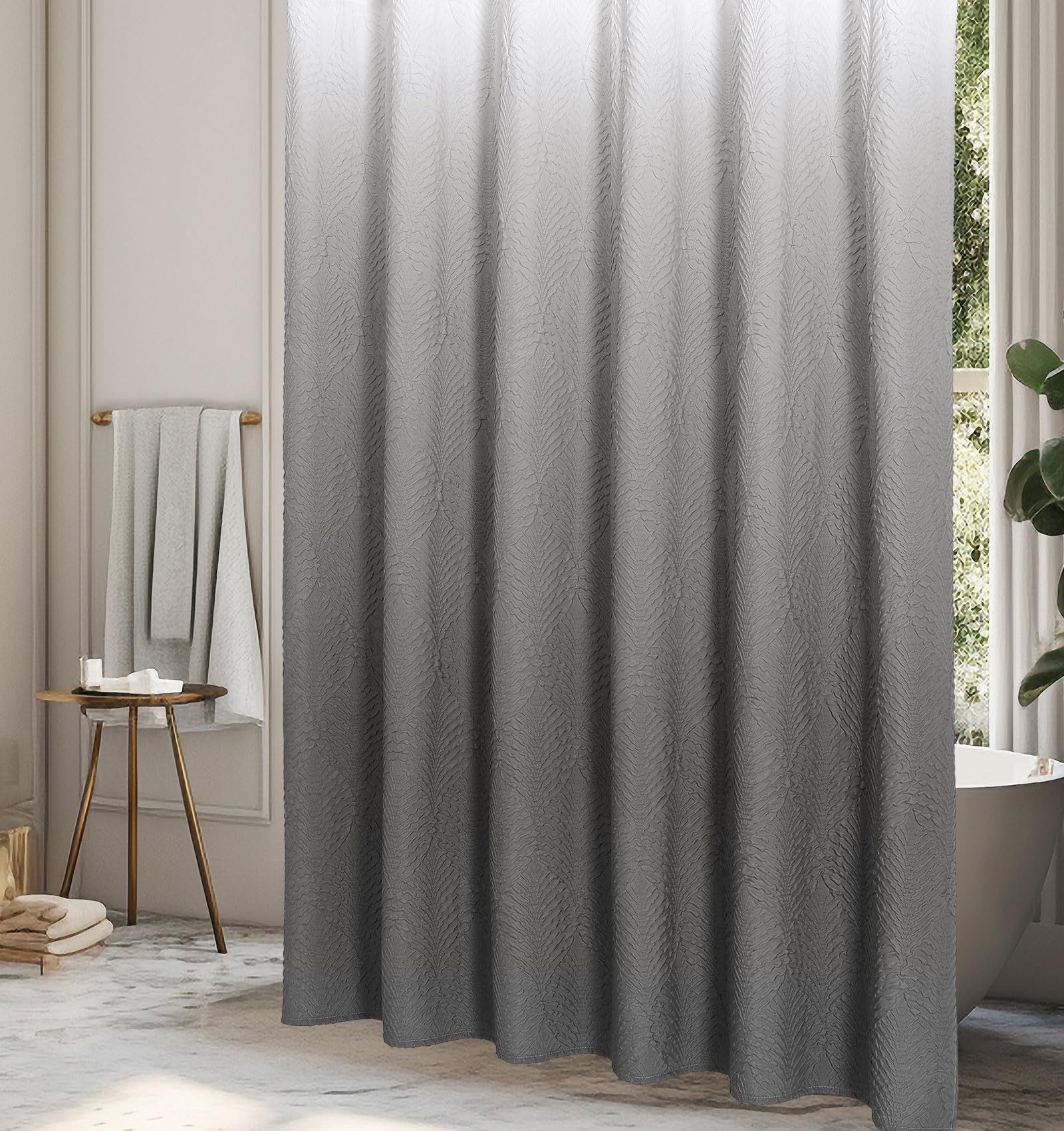 Gibelle Ombre Grey Shower Curtain For Bathroom, 3D Embossed Textured Fabric Shower Curtain, Modern Farmhouse Chic Soft Cloth Sho