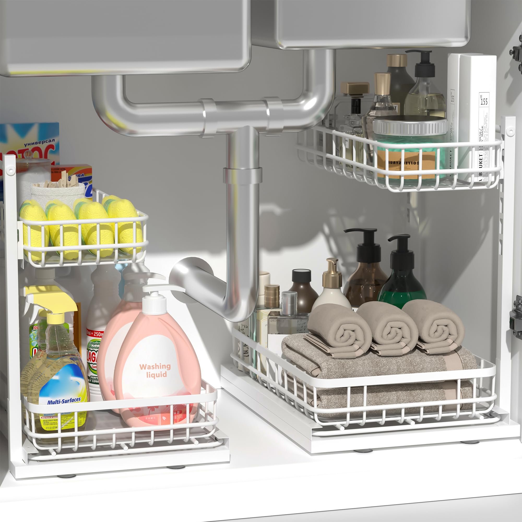 Uninol Under Sink Organizer, Adjustable Height PullOut Kitchen Storage Organization,15.8 x 11.8 x 16.5, 2Tier Kitchen Shelf