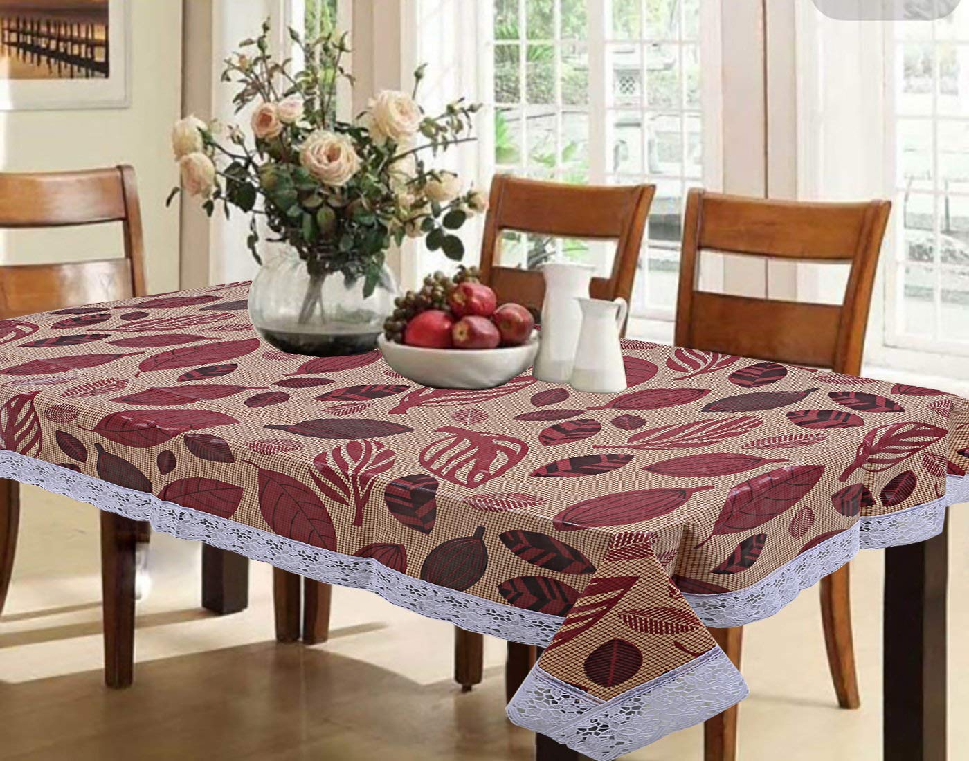Kuber Industries Leaf Design Pvc 6 Seater Dining Table Cover 54''X78'' (Brown)-Ctktc32455
