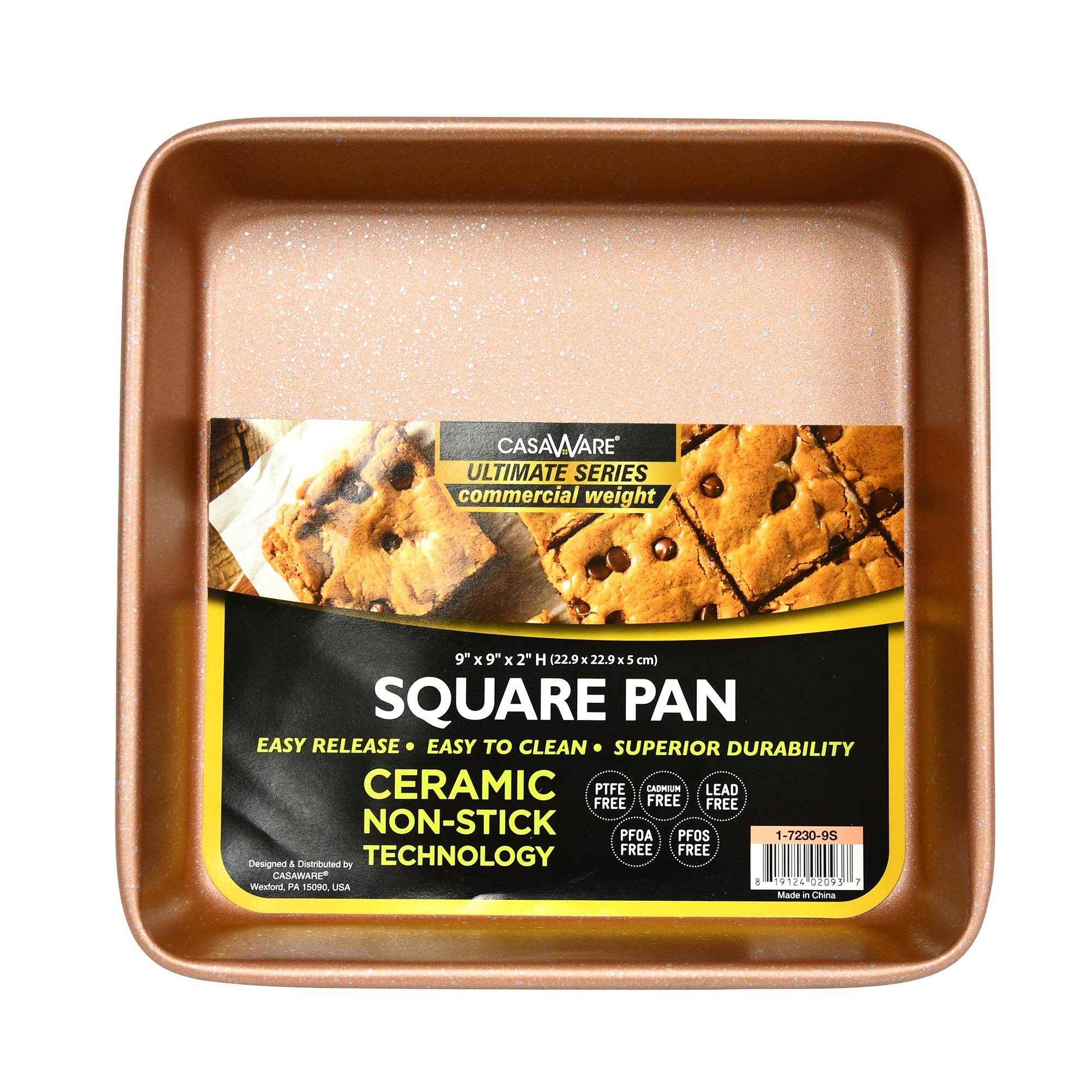 Casaware Ceramic Coated Nonstick Heavy Weight 9-Inch Square Cake Pan (Rose Gold Granite)