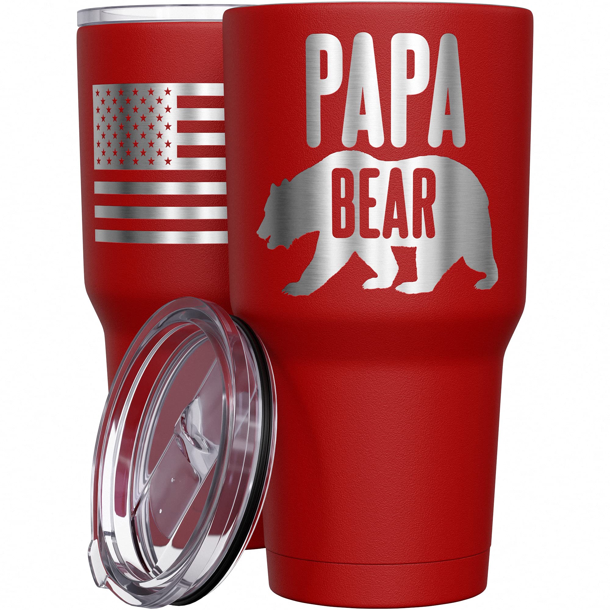 We The People Holsters - Papa Bear - Coffee Tumbler - American Flag Coffee Travel Mug - Engraved Tumbler - Double Insulated Tumb