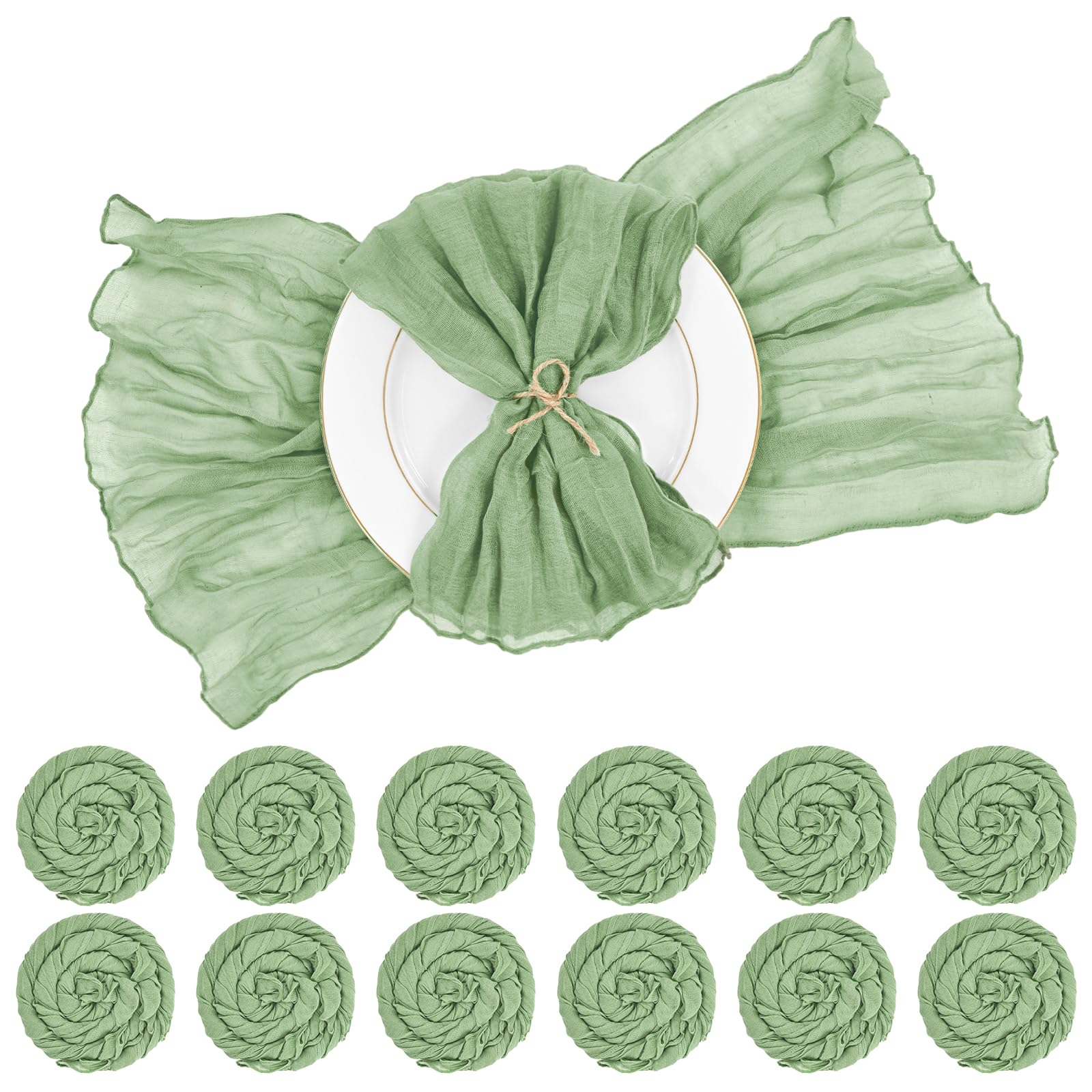 Gauze Cheesecloth Napkins Set Of 42, 20 X 20 Inch Sage Green Rustic Boho Dinner Napkins Wrinkled Rustic Linen Napkins Decorative