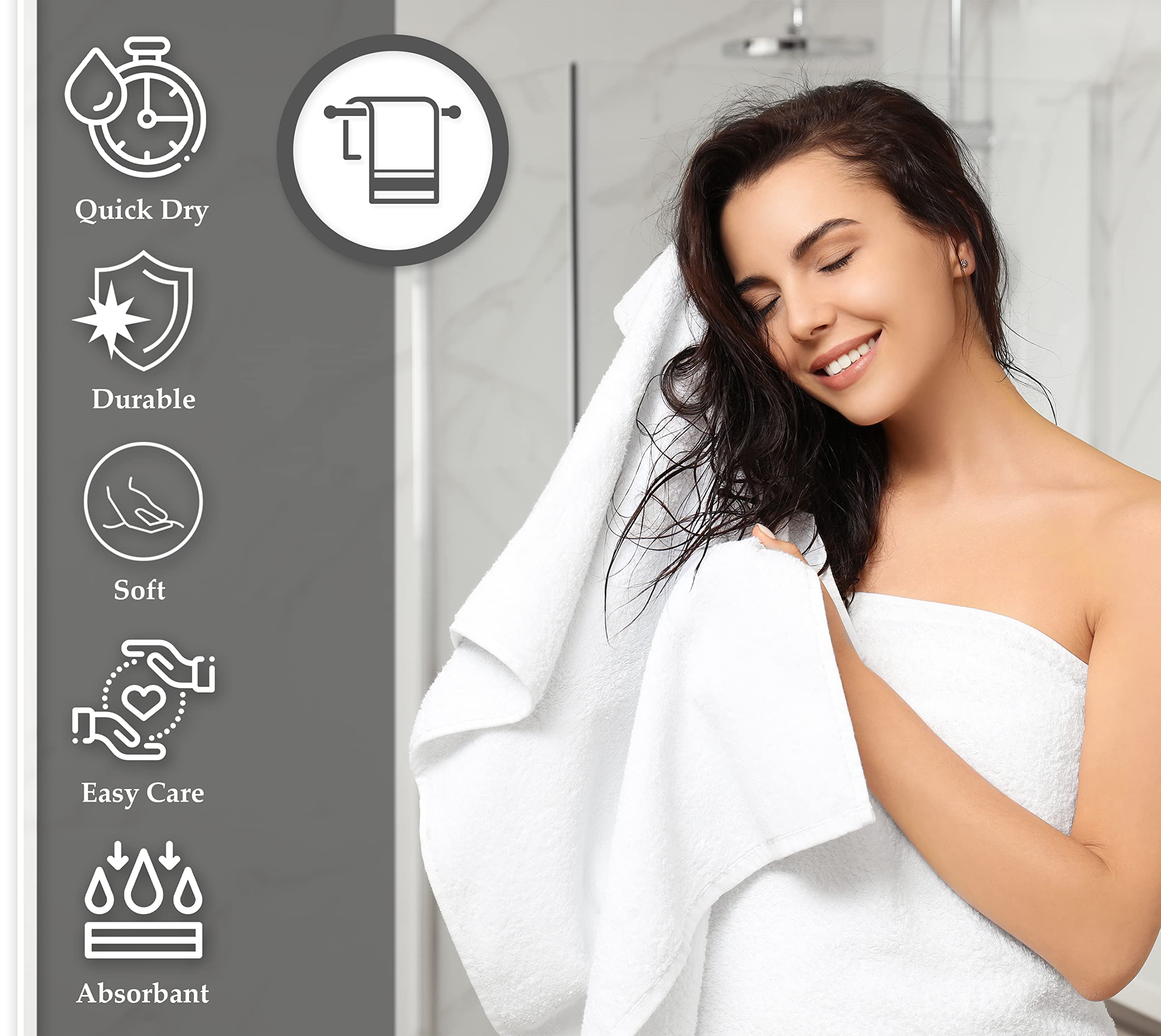 Gold Textiles 120 White Economy Bath Towels Bulk (24X48 Inch) Cotton Blend For Softness-Commercial Grade Easy Care