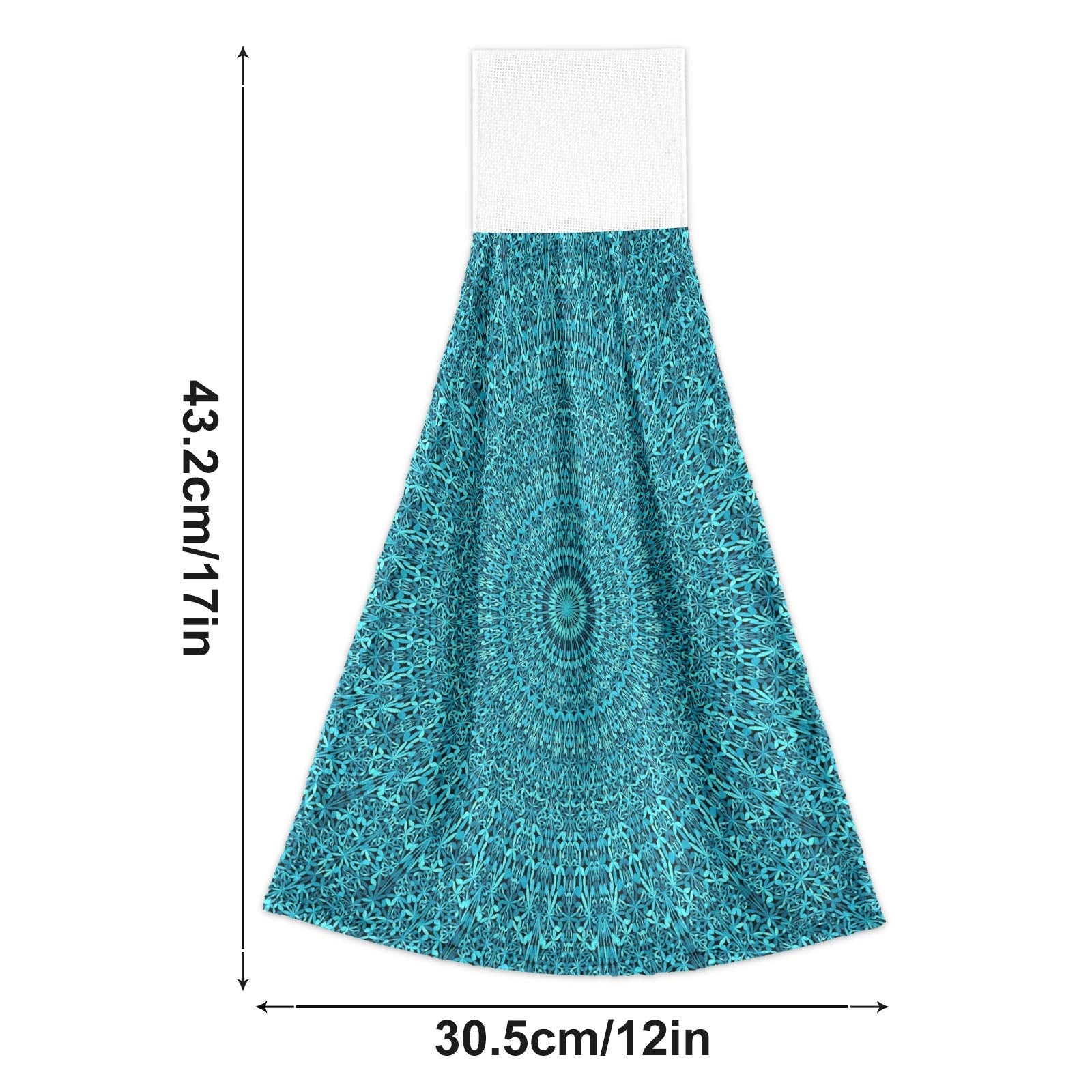 Oarencol Teal Boho Mandala Flower Kitchen Hand Towel Absorbent Hanging Tie Towels With Loop For Bathroom 2 Pcs