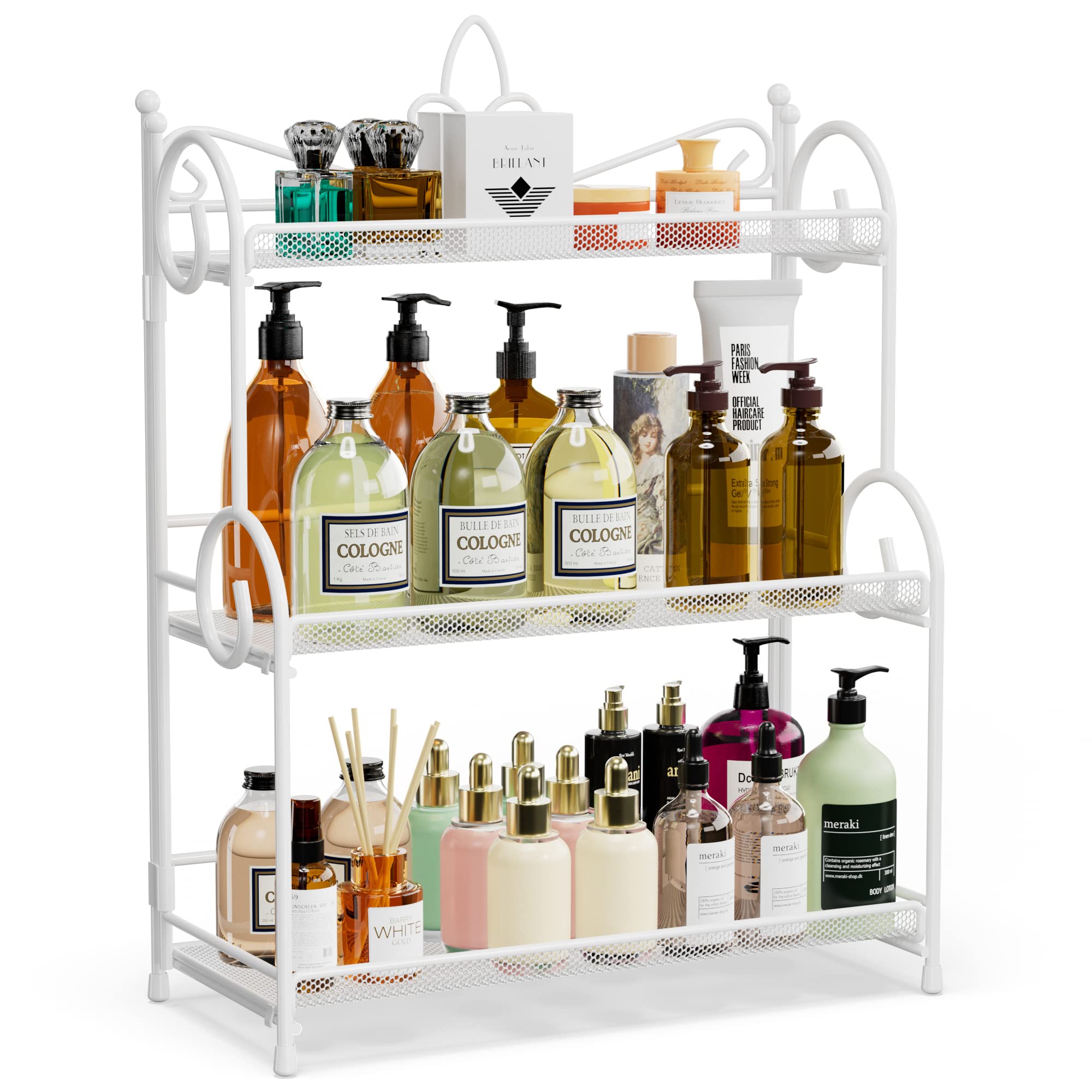YIUKEA Bathroom Counter Organizer - Spice Rack Countertop 3 Tier Counter Shelf Organizer for Bathroom Kitchen Bedroom Foldable W