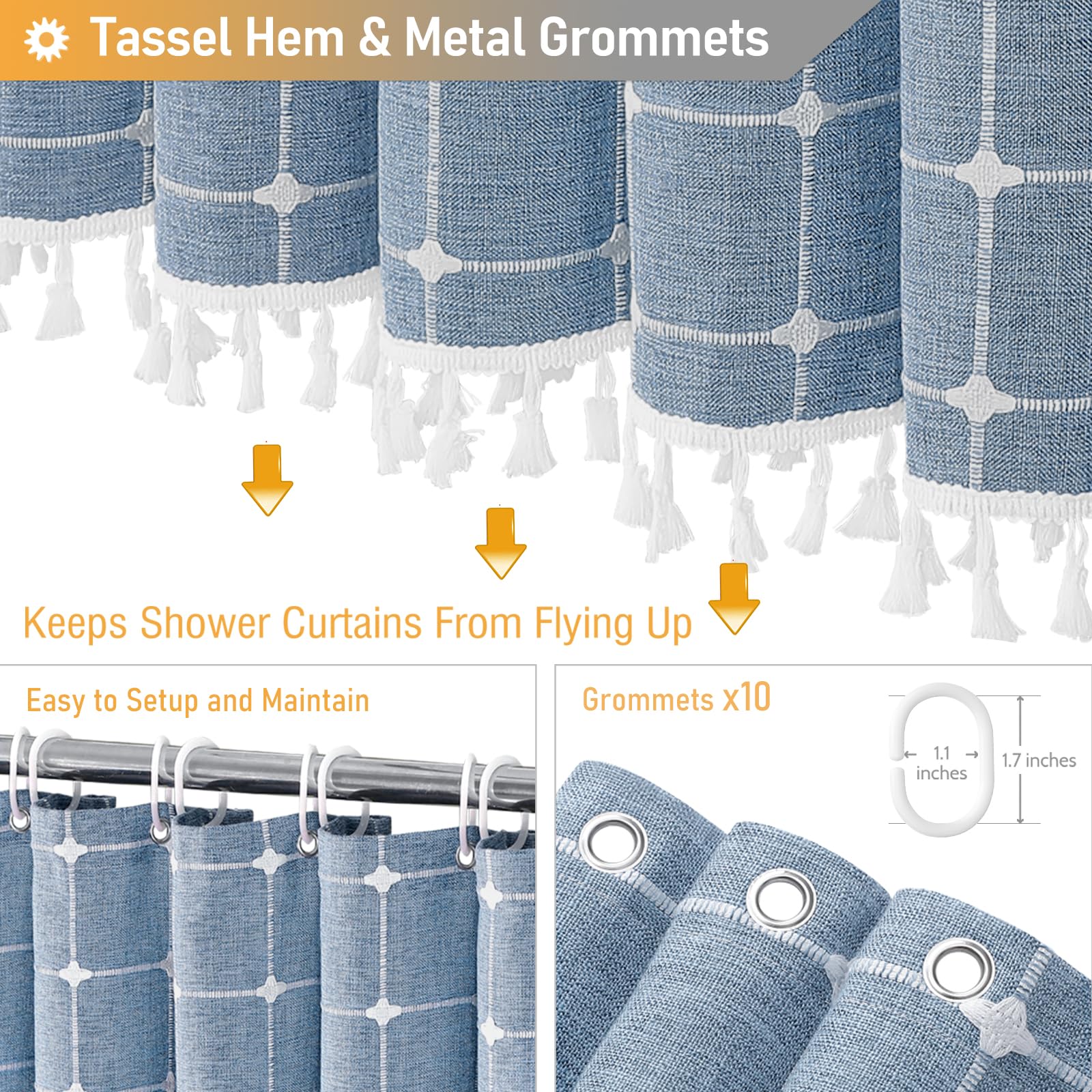 Bttn Stall Fabric Shower Curtain - 54 X 78 Inch Boho Linen Heavy Duty Cloth Tassel Shower Curtain Set With 10 Hooks, Narrow Rust