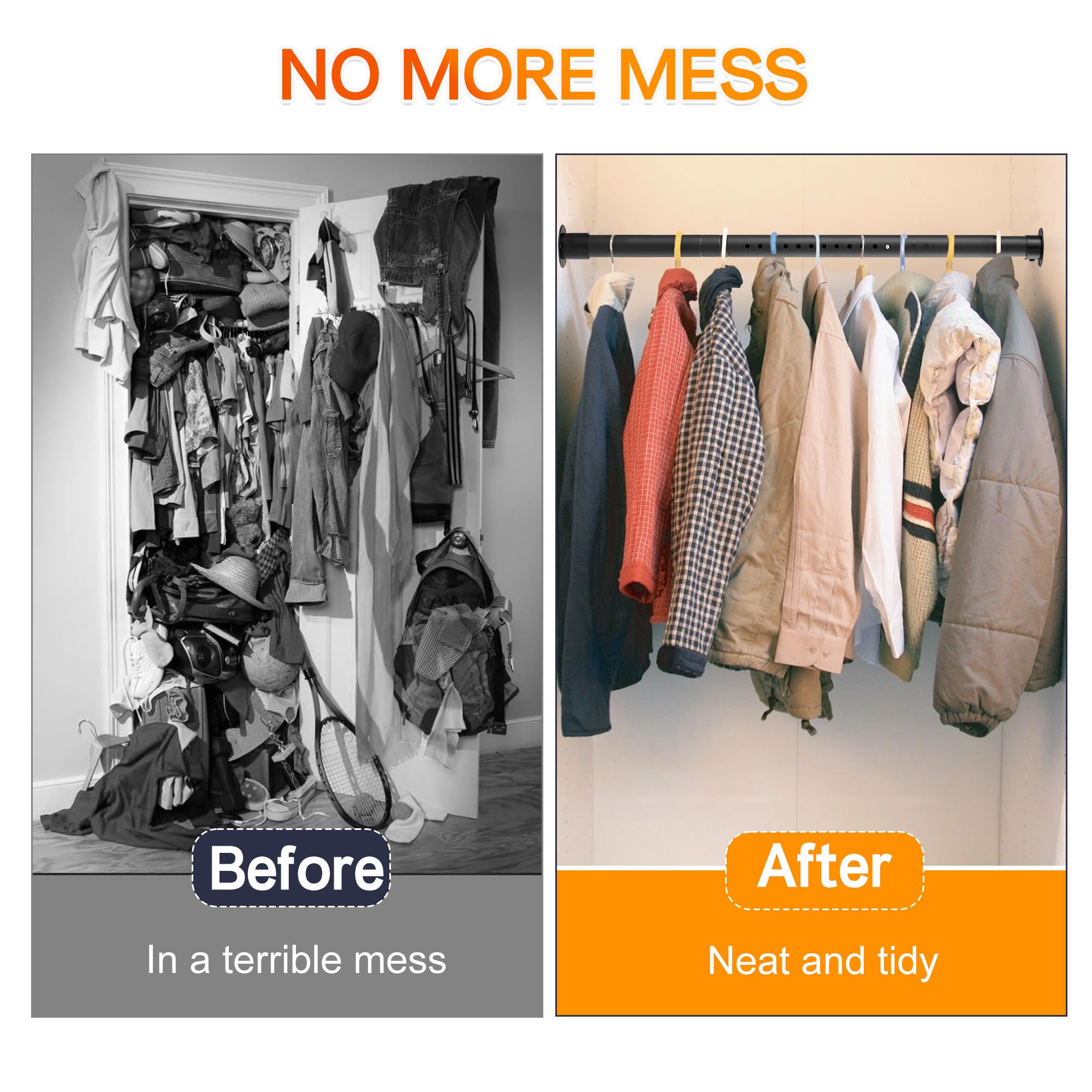 Closet Rod, 17 To 74 Inches Adjustable Closet Rods For Hanging Clothes Heavy Duty Closet Hanging Rod Metal White Rod For Closet,